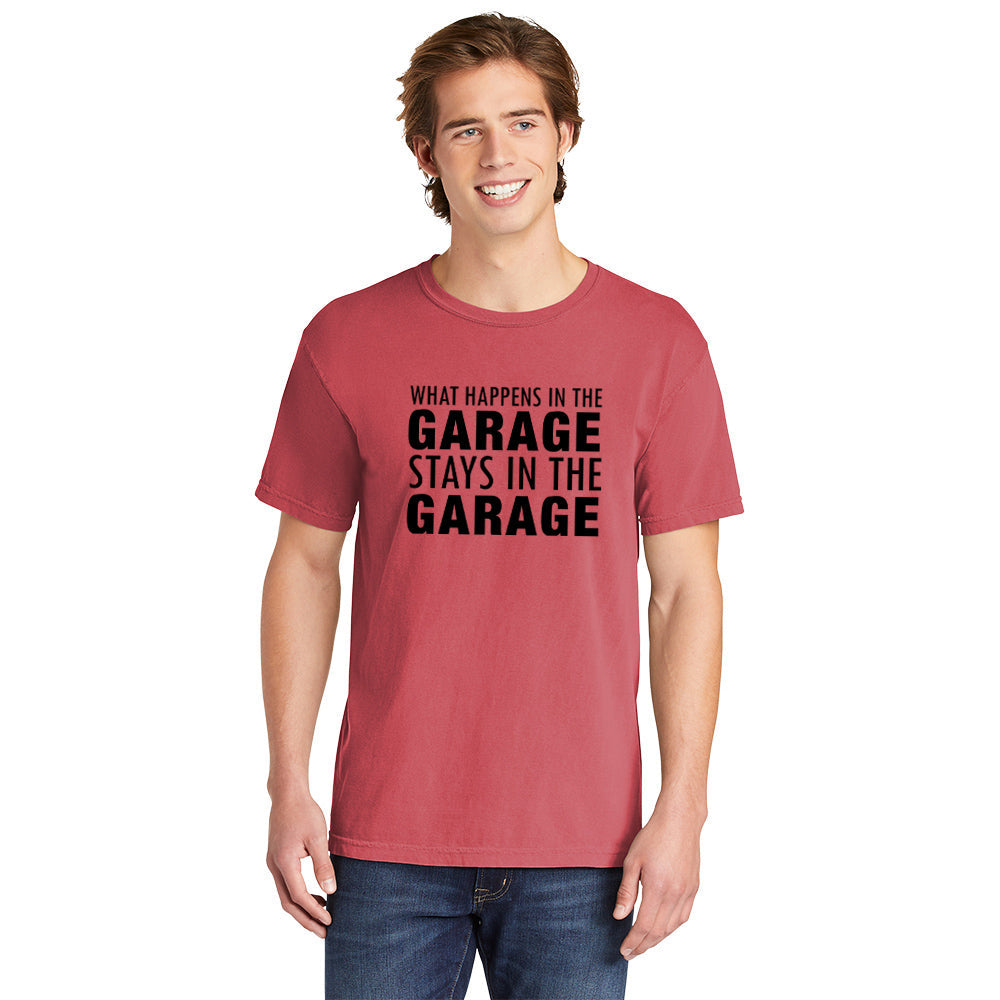 What Happens In The Garage | Men's Garment Dyed Tee