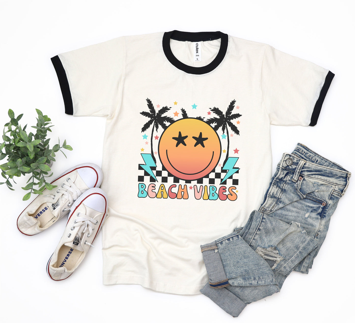 Retro Beach Vibes Checkered | Ringer Tee