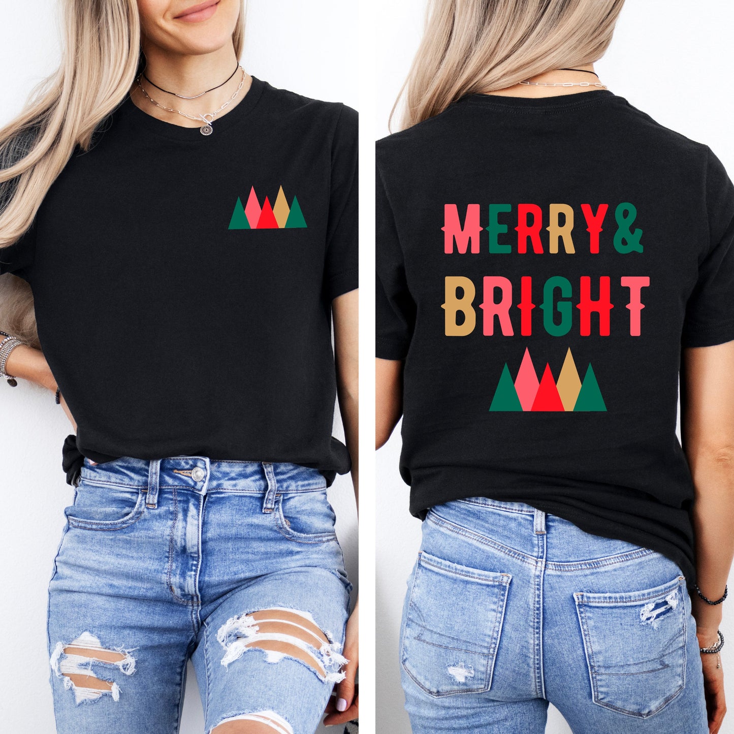 Merry And Bright Mountains | Front & Back Short Sleeve Graphic Tee