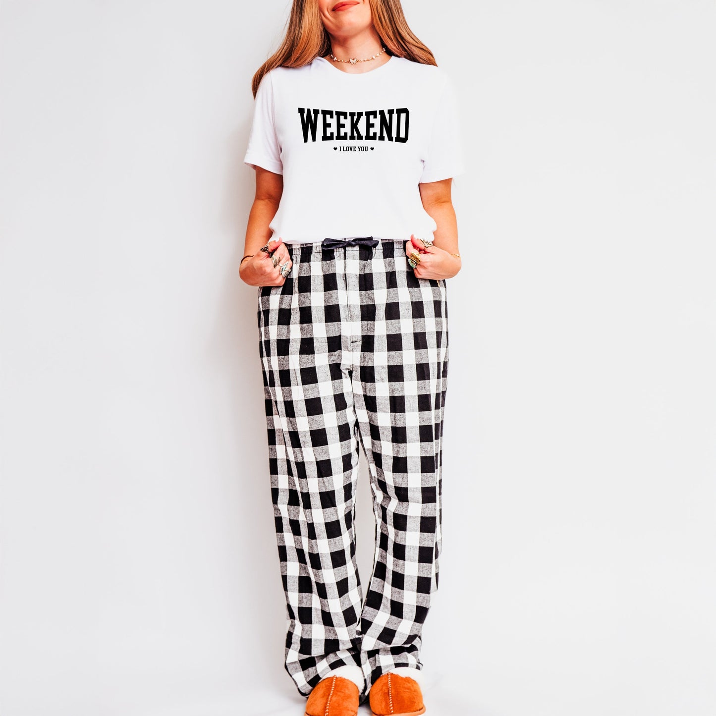 Weekend I Love You Heart | Plaid Pajama Set
