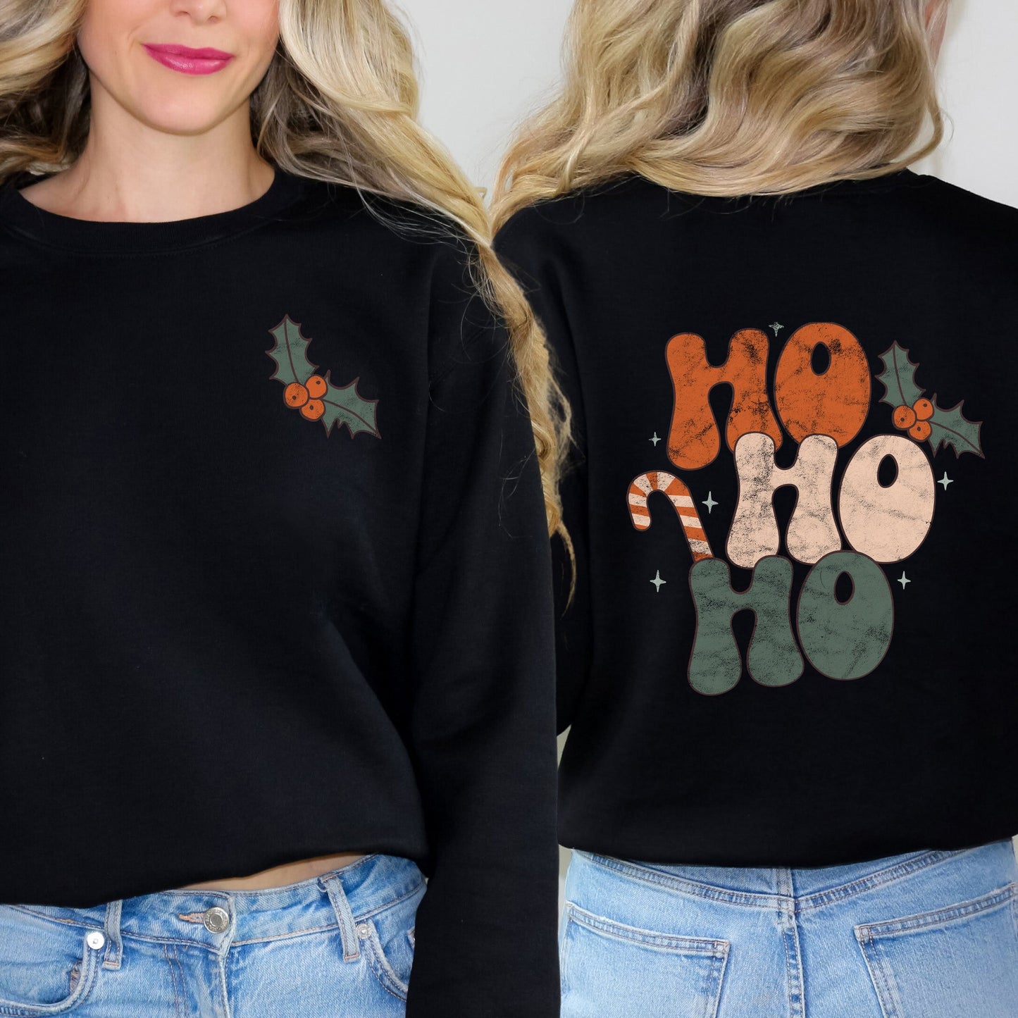 Retro Ho Ho Ho | Sweatshirt Front and Back Design