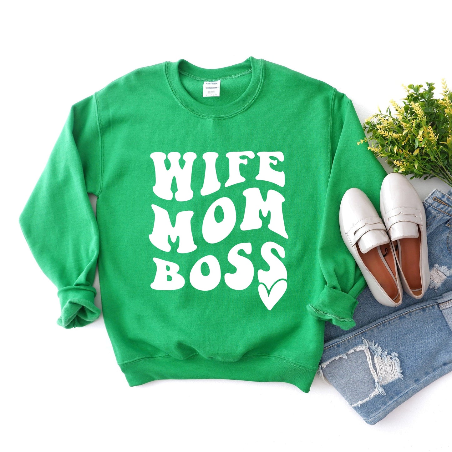 Wife Mom Boss Wavy Heart | Sweatshirt