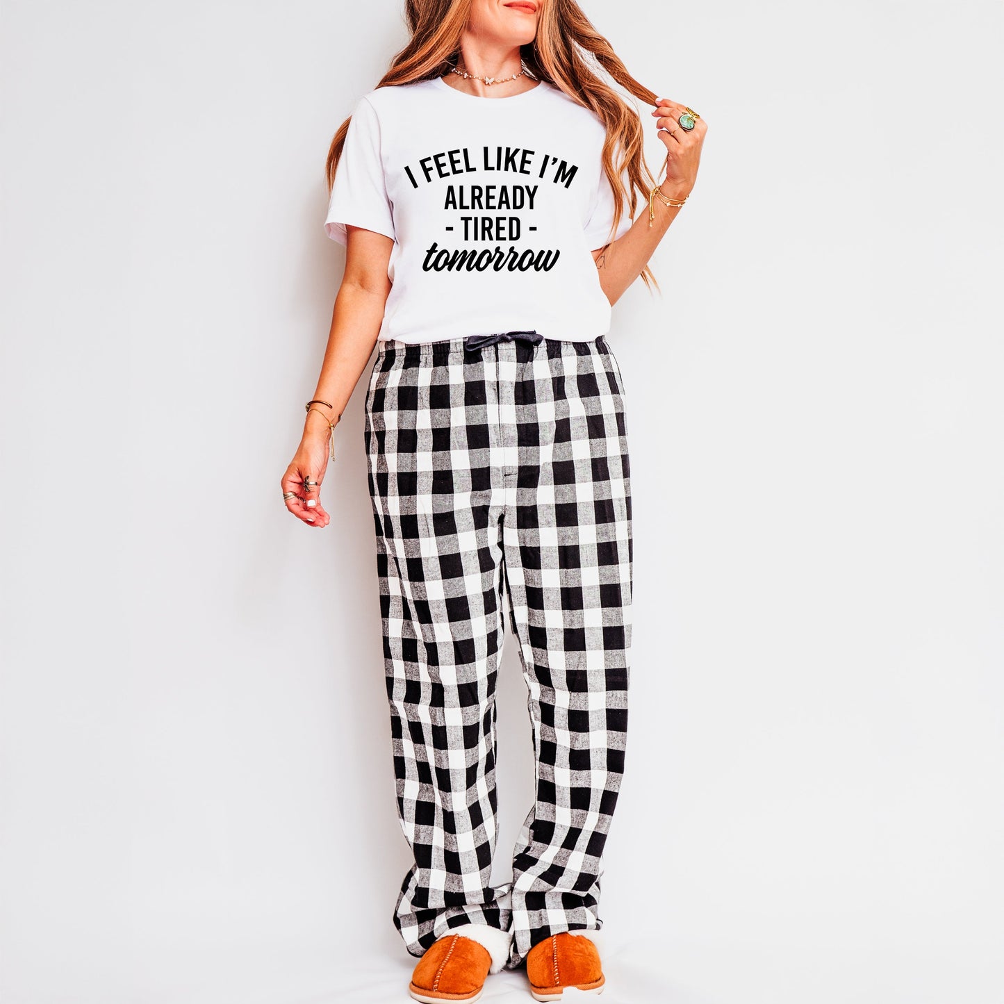Already Tired Tomorrow | Plaid Pajama Short Sleeve Set