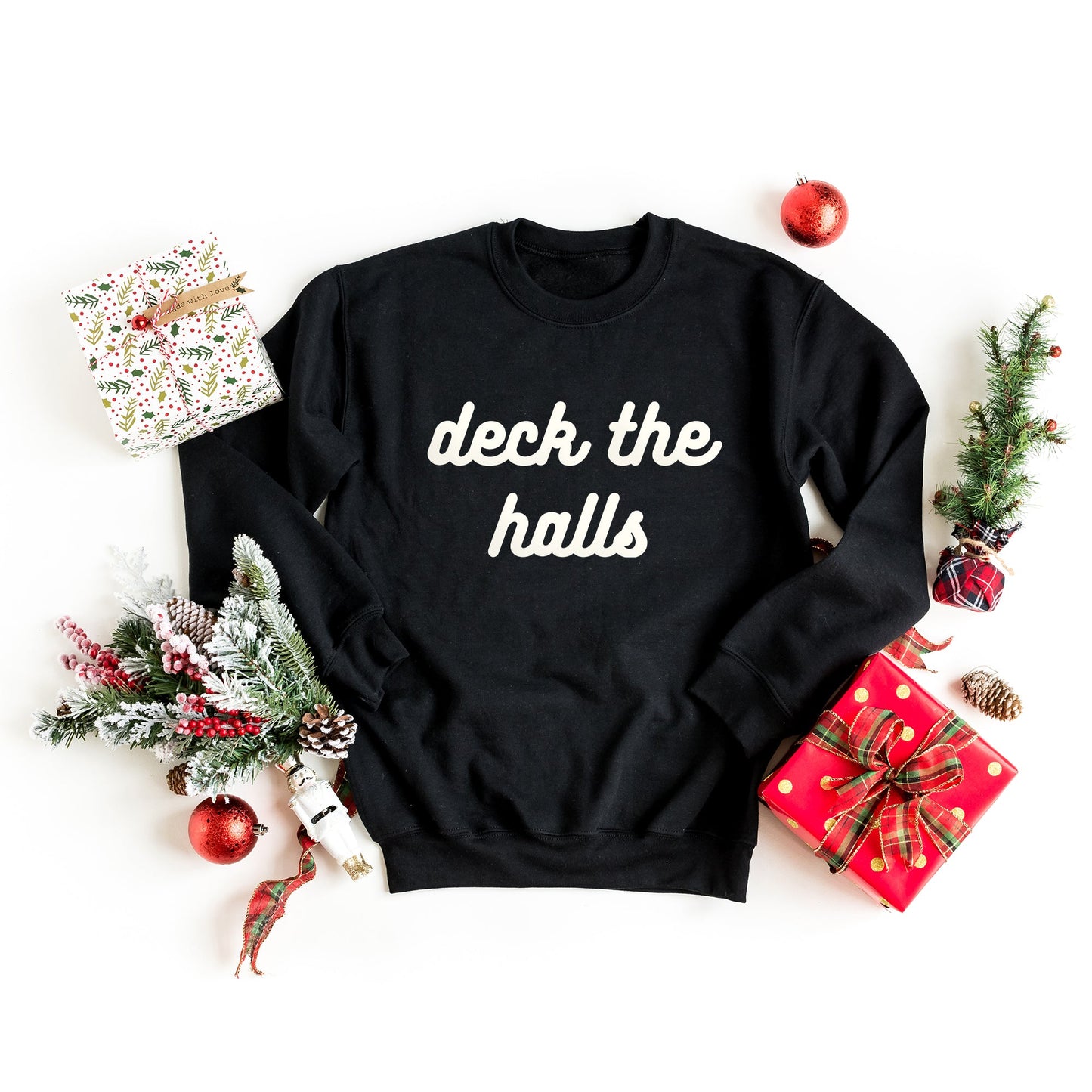 Deck The Halls Bold Cursive Puff Print | Sweatshirt