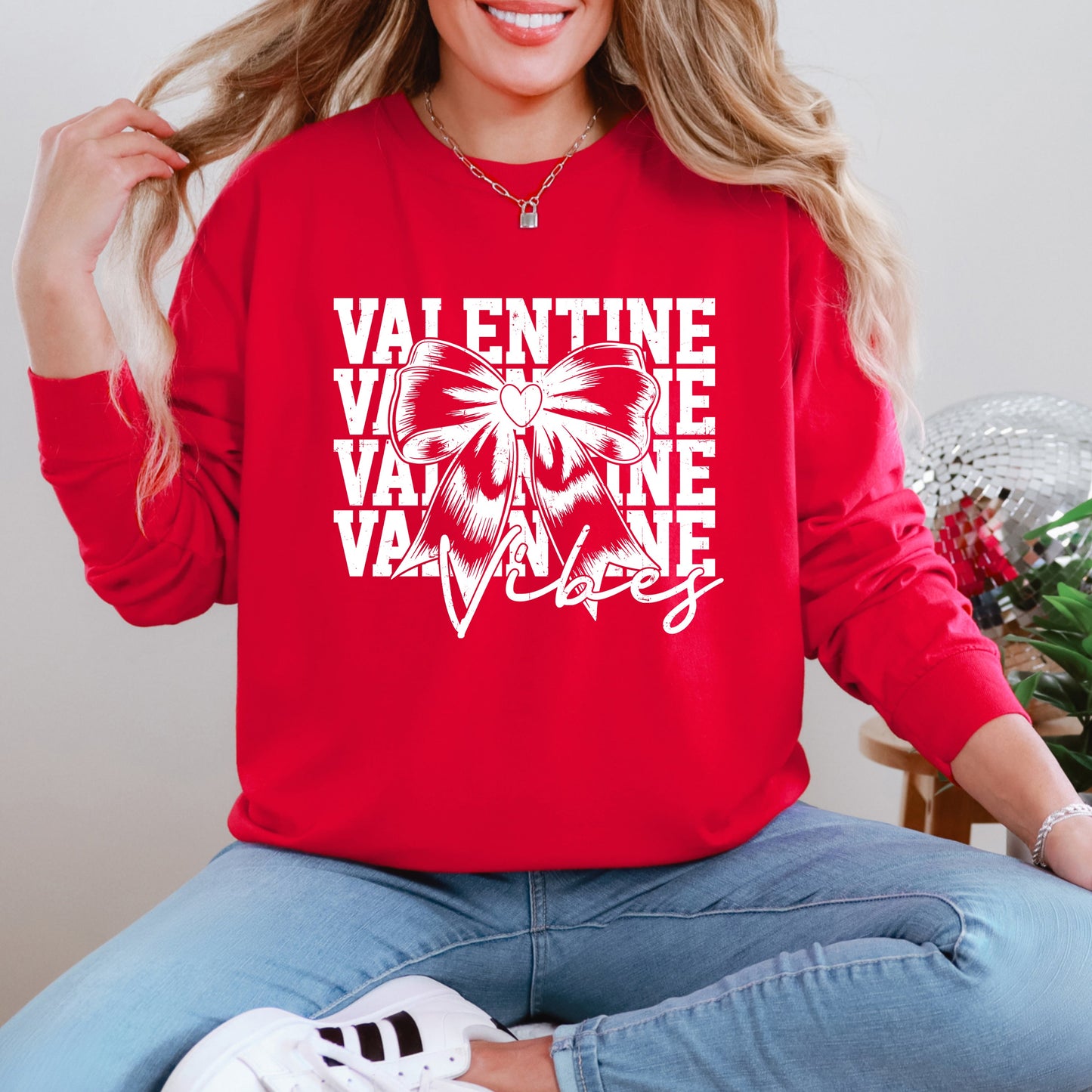 Coquette Valentine Vibes Stacked | Garment Dyed Long Sleeve