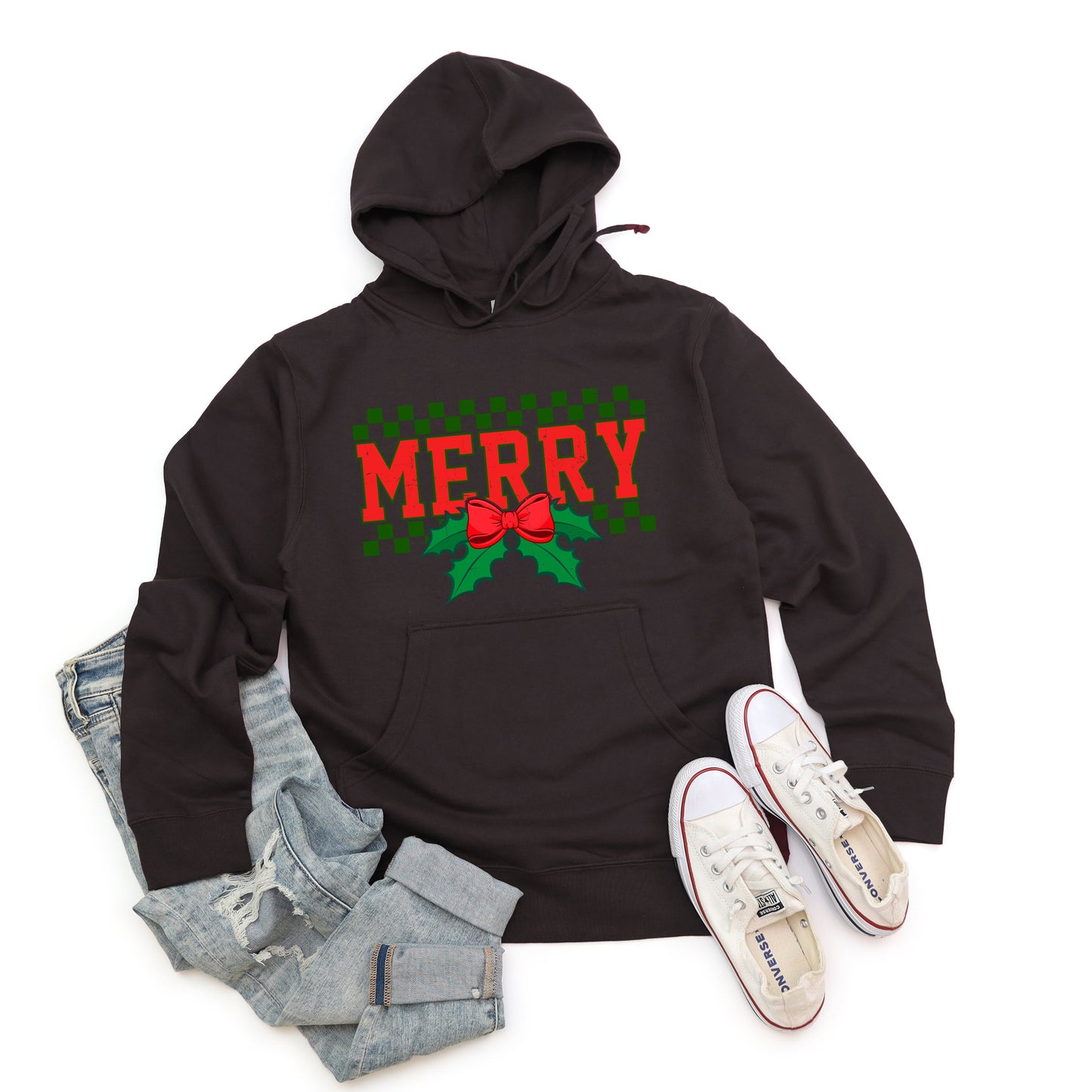 Merry Checkered Mistletoe | Hoodie