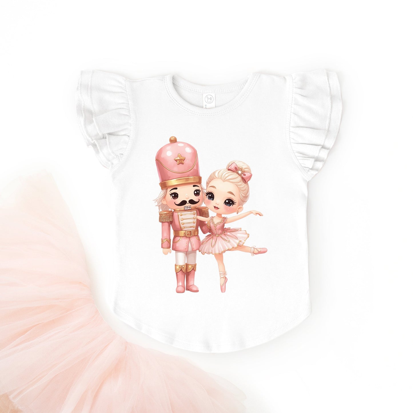 Pink Nutcracker Ballerina - Flutter Sleeve Graphic T-Shirt