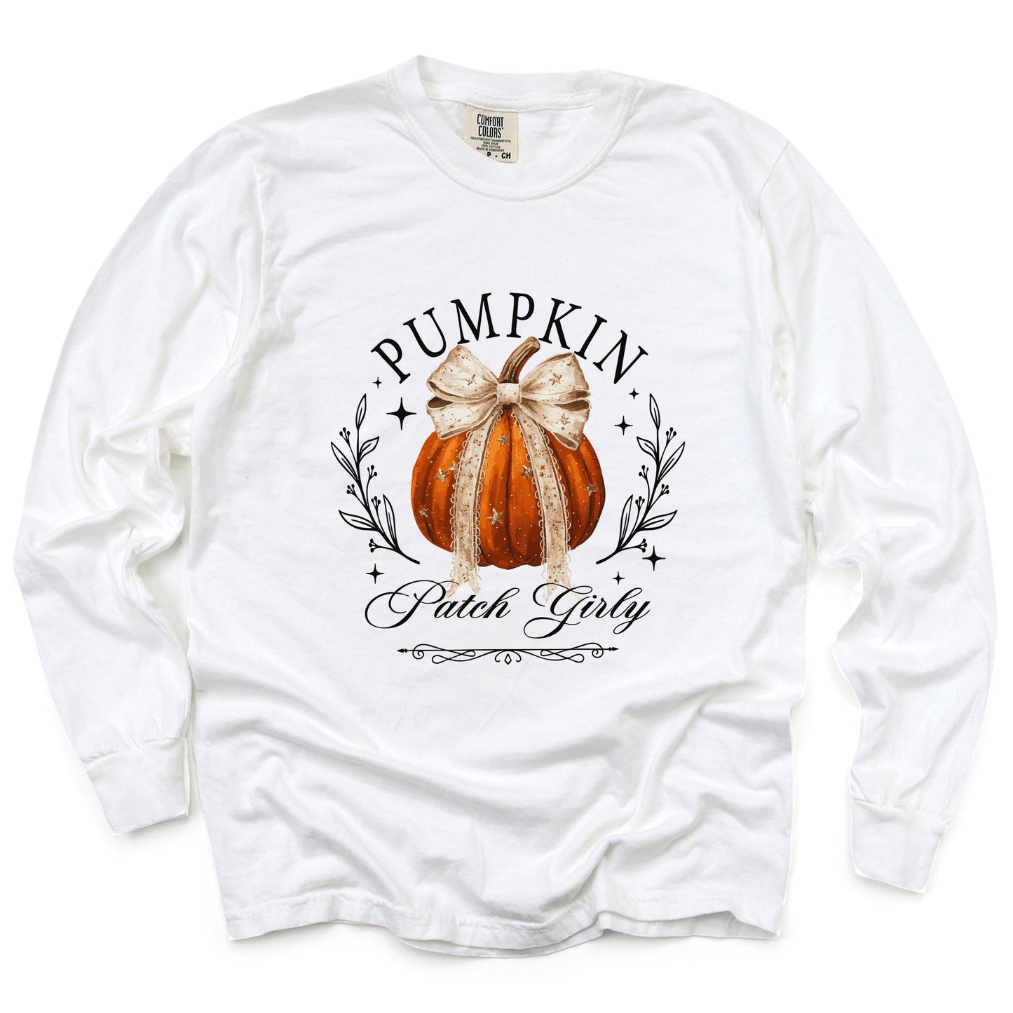 Coquette Pumpkin Patch Girly - Women's Garment Dyed Long Sleeve Graphic T-Shirt