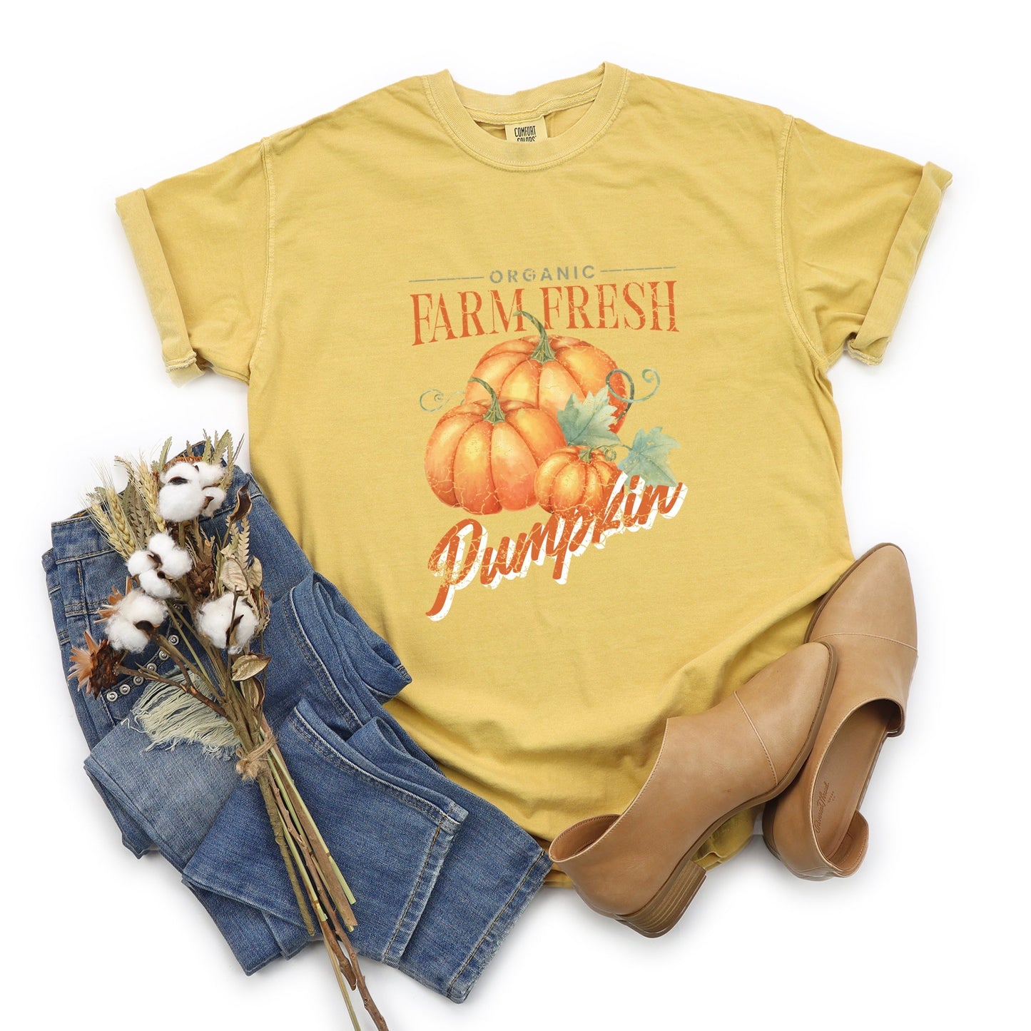 Farm Fresh Pumpkin Watercolor - Women's Garment Dyed Graphic T-Shirt