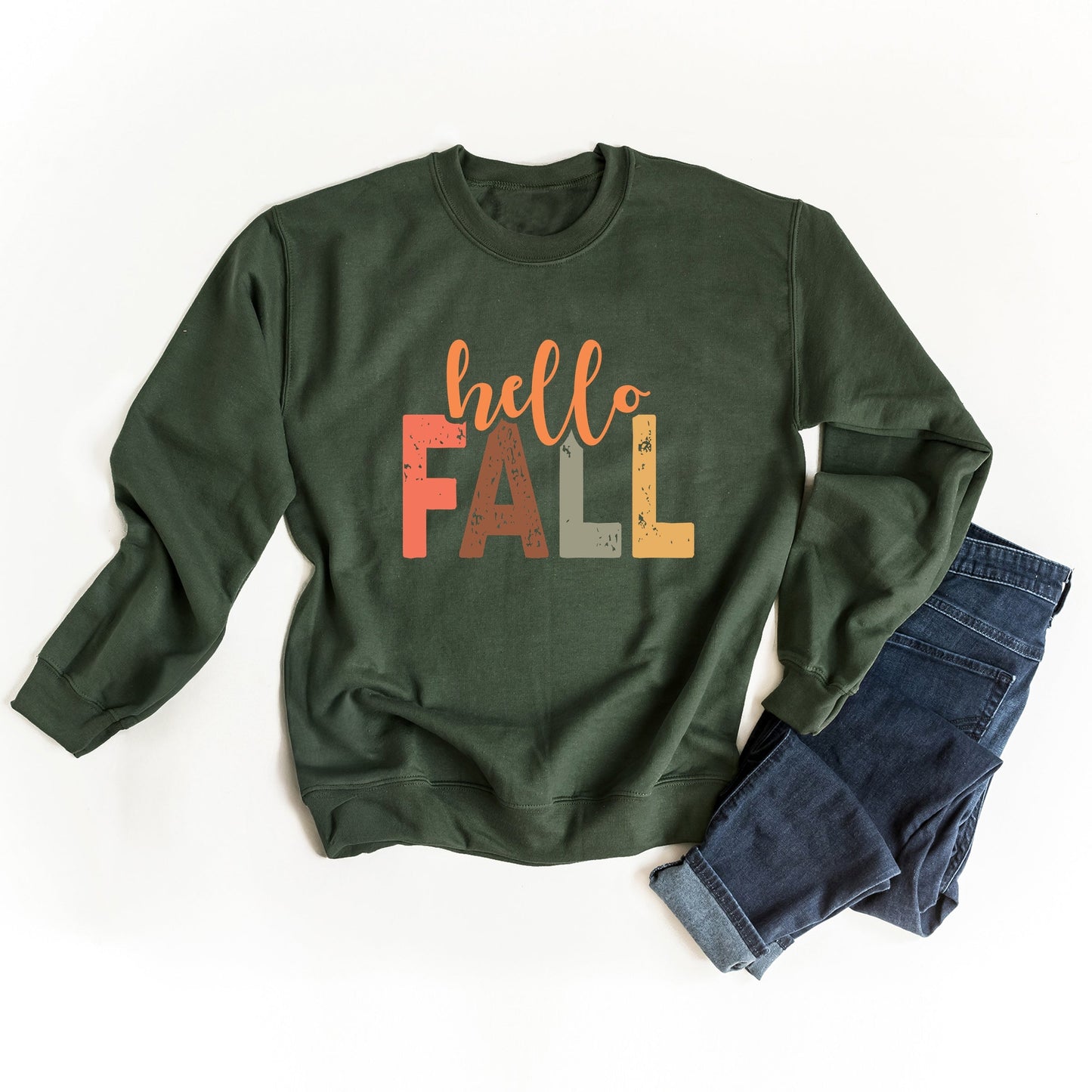 Hello Fall Cursive Block - Women's Graphic Sweatshirt