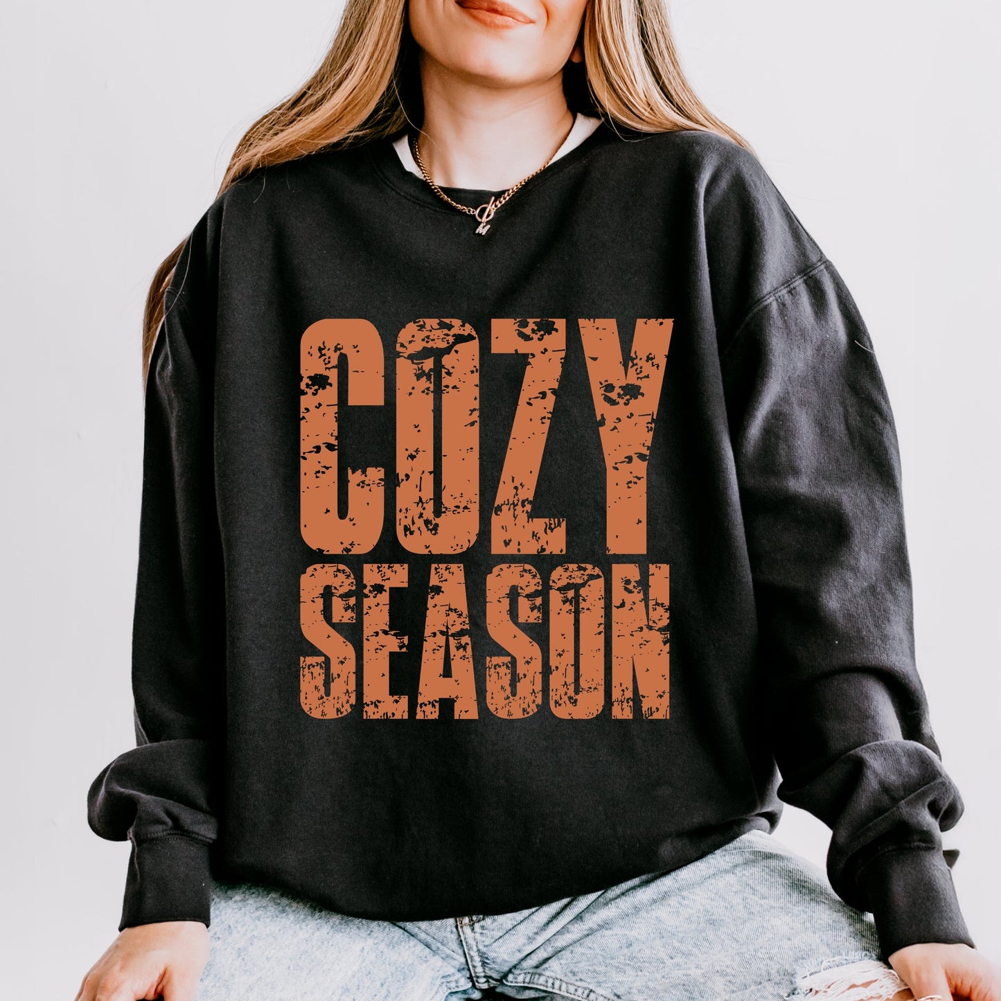 Cozy Season Block Distressed - Women's Lightweight Garment Dyed Sweatshirt