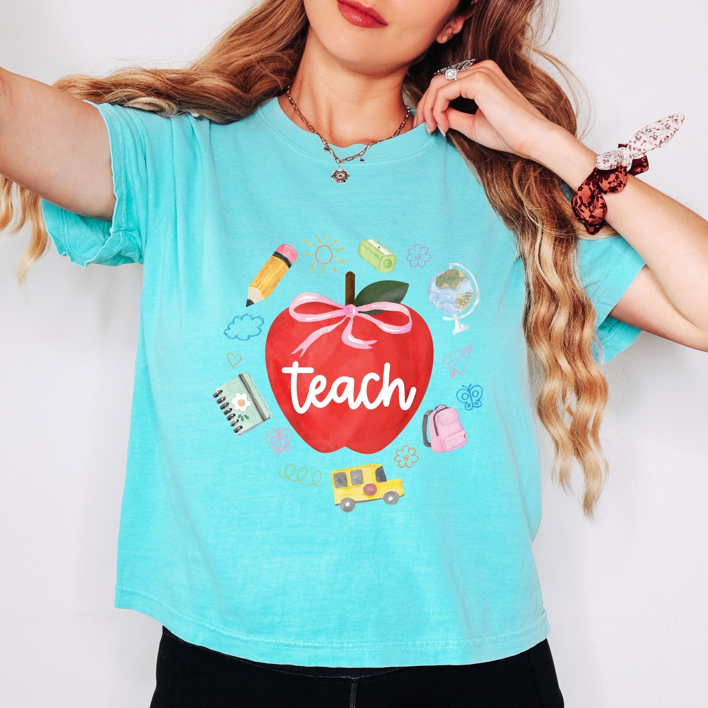 Teach Apple Watercolor - Boxy Crop Top