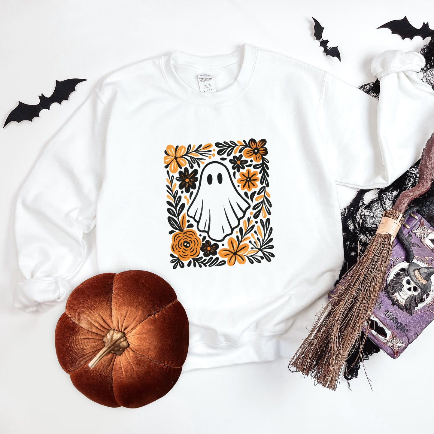 Ghost Floral Orange - Womens Sweatshirt