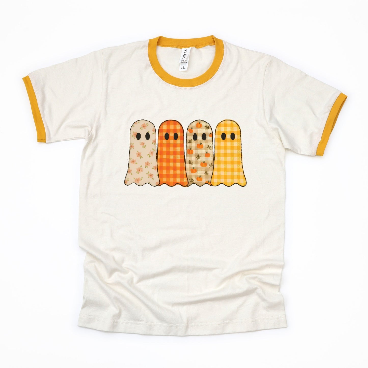 Four Ghosts Checkered Quilted Printed - Womens Ringer Tee