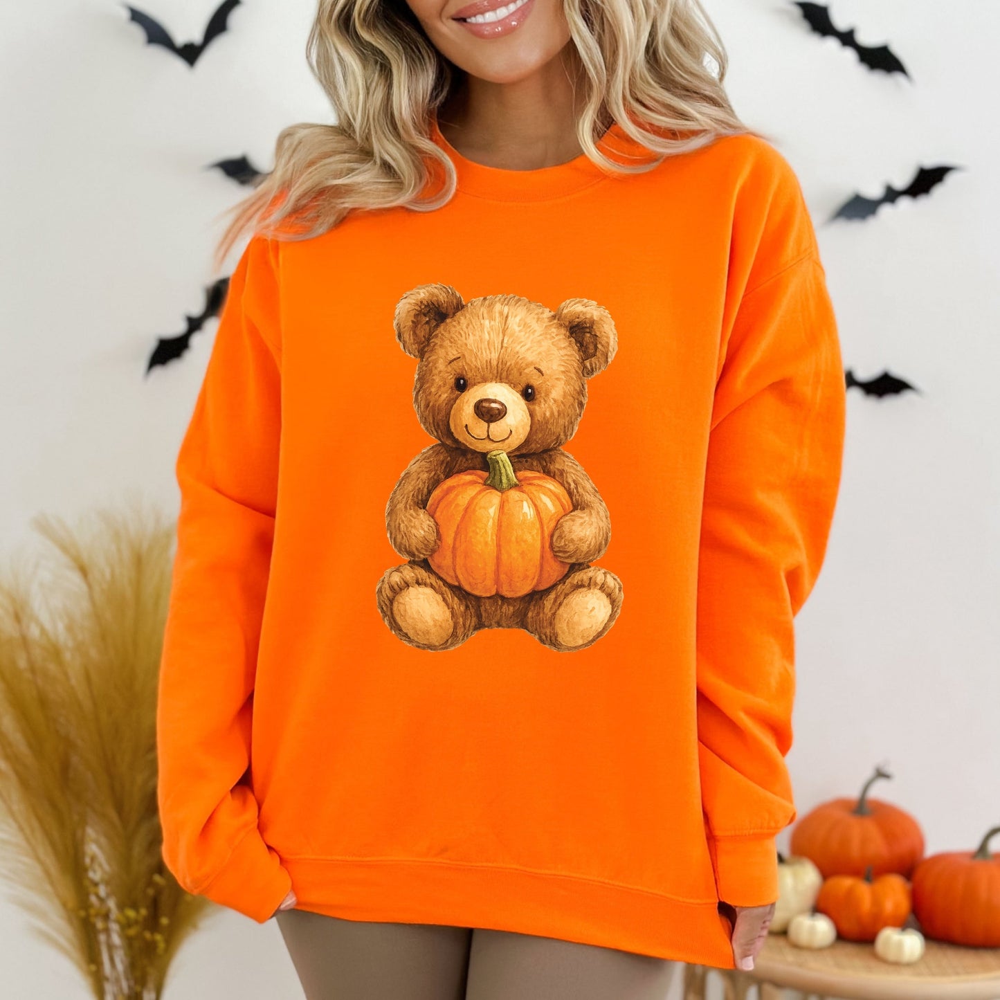 Watercolor Pumpkin Bear - Womens Sweatshirt