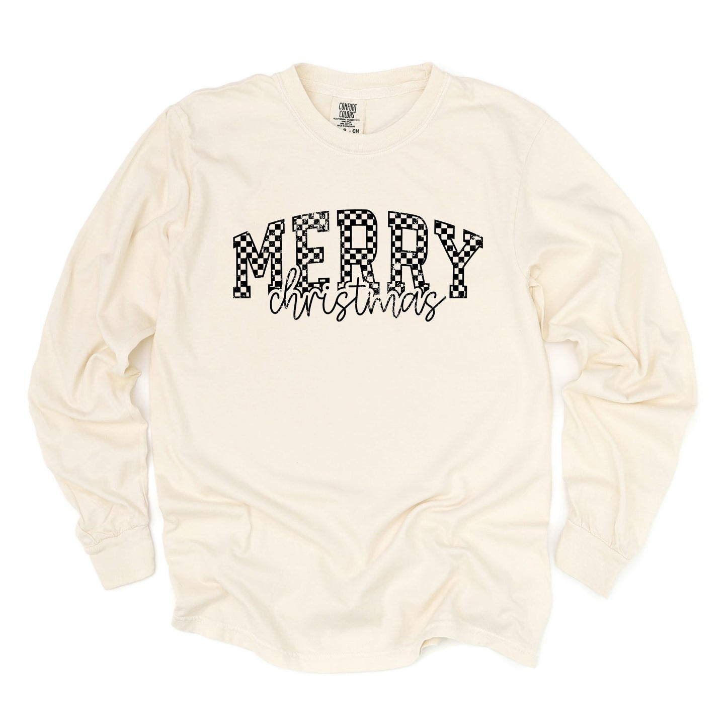 Merry Christmas Varsity Checkered - Garment Dyed Long Sleeve