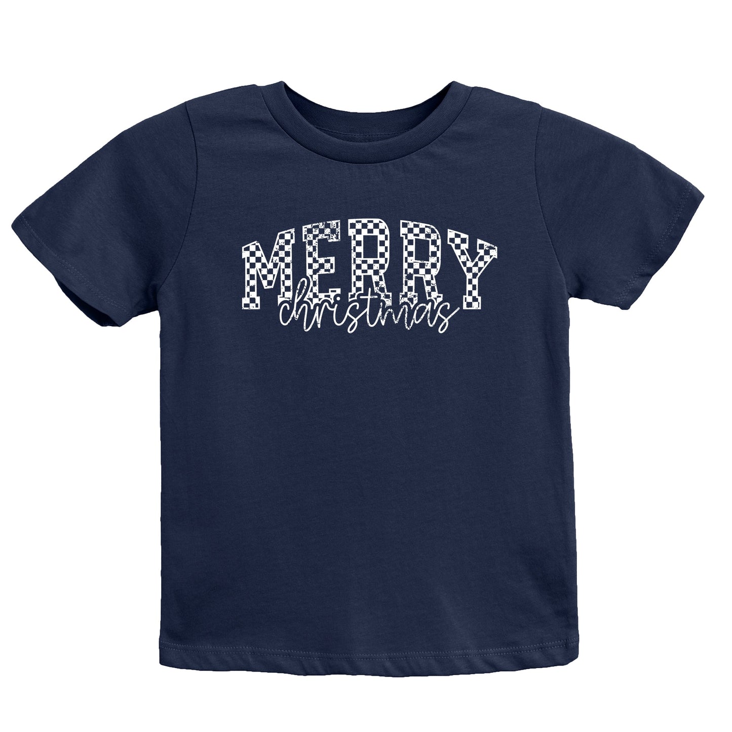 Merry Christmas Varsity Checkered - Youth Short Sleeve Graphic T-Shirt