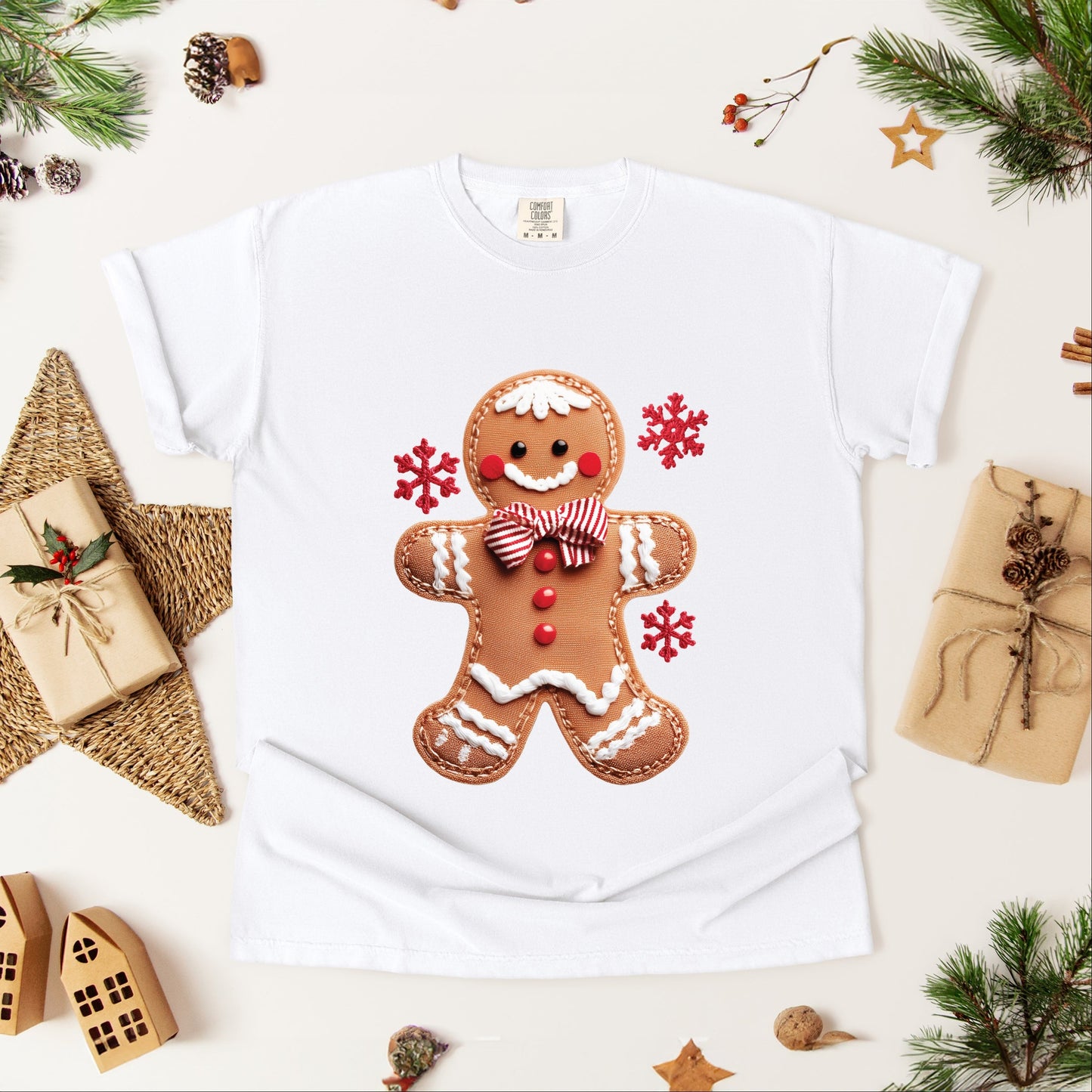Gingerbread Patchwork Print - Womens Garment Dyed Tee