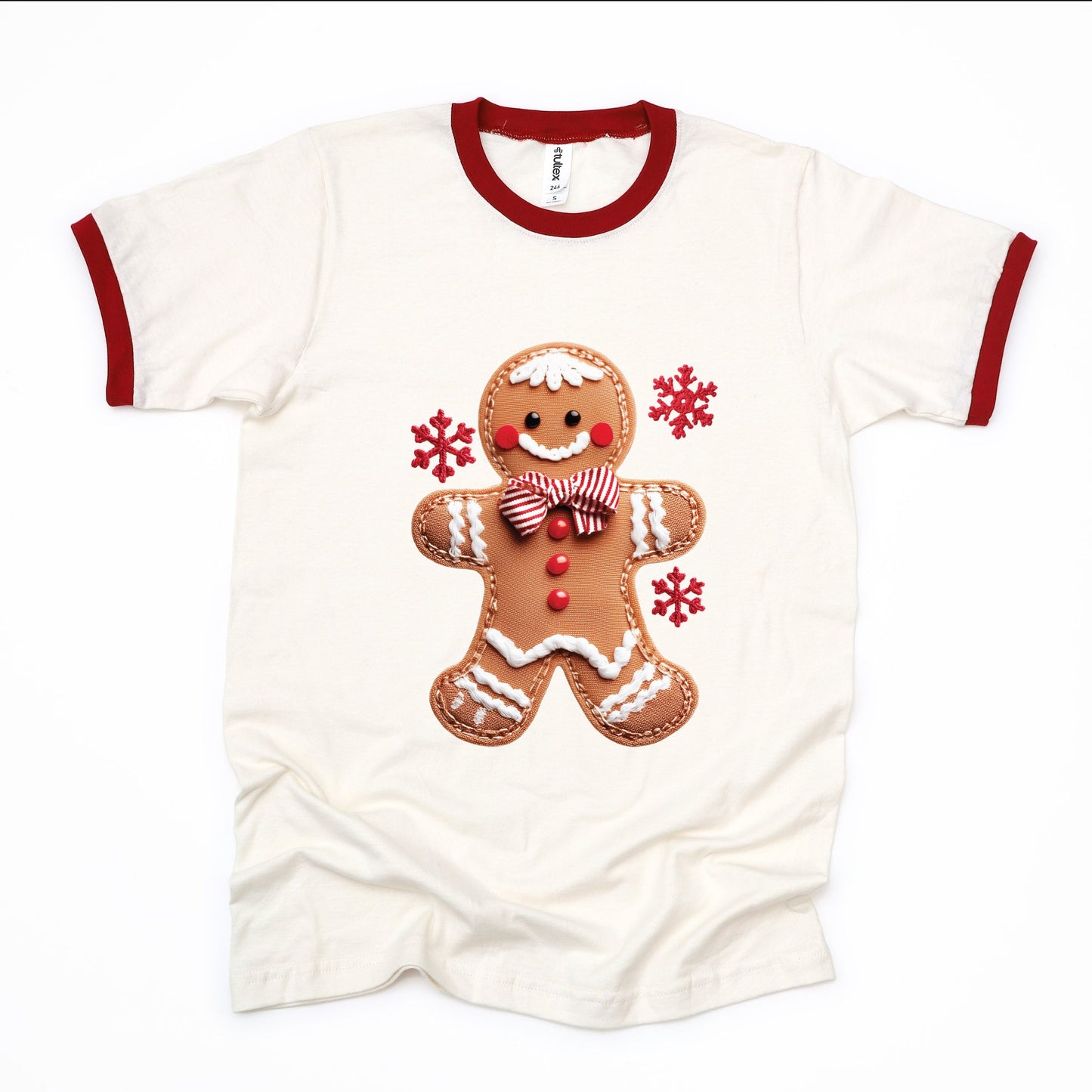 Gingerbread Patchwork Print - Women's Ringer Tee