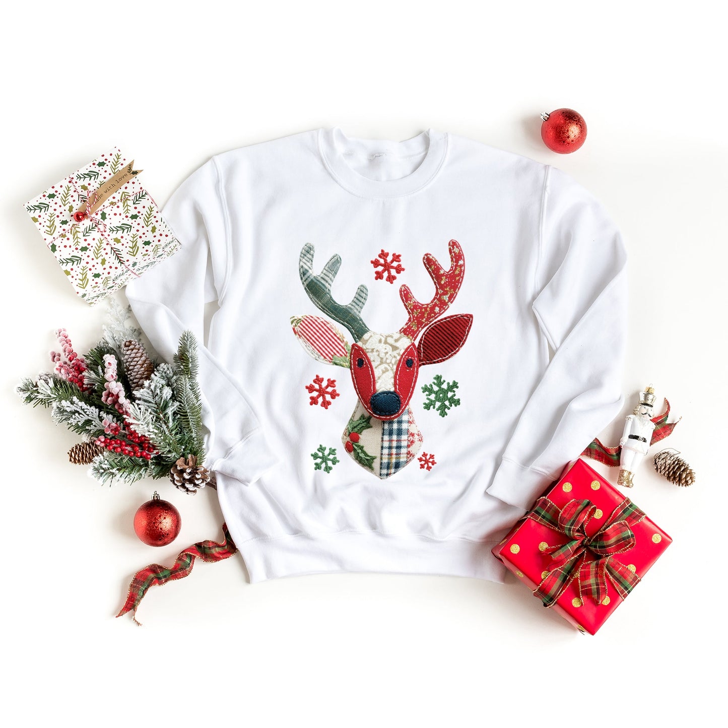 Reindeer Patchwork Print - Womens Sweatshirt