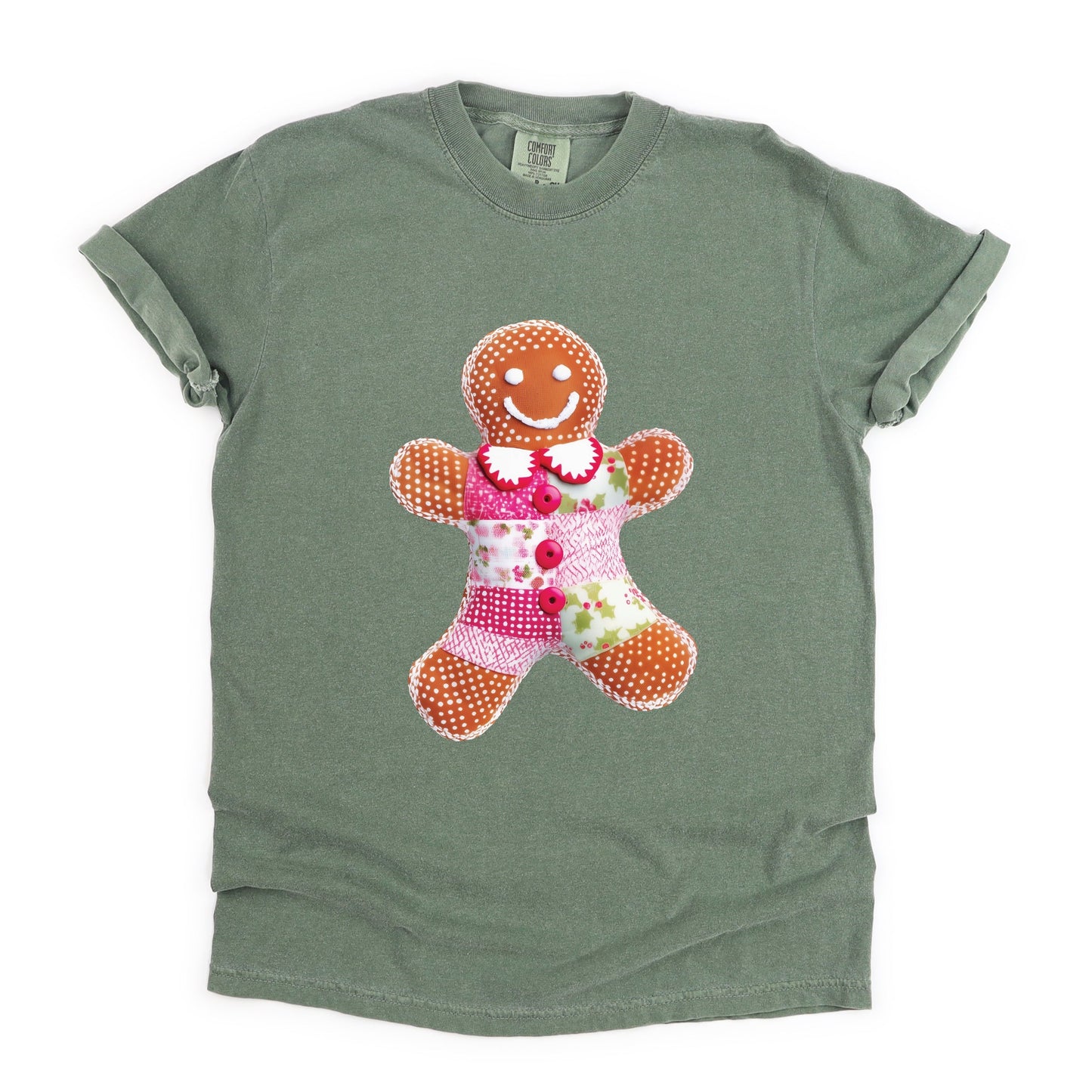 Gingerbread Polka Dot Patchwork Print - Women's Garment Dyed Graphic T-Shirt