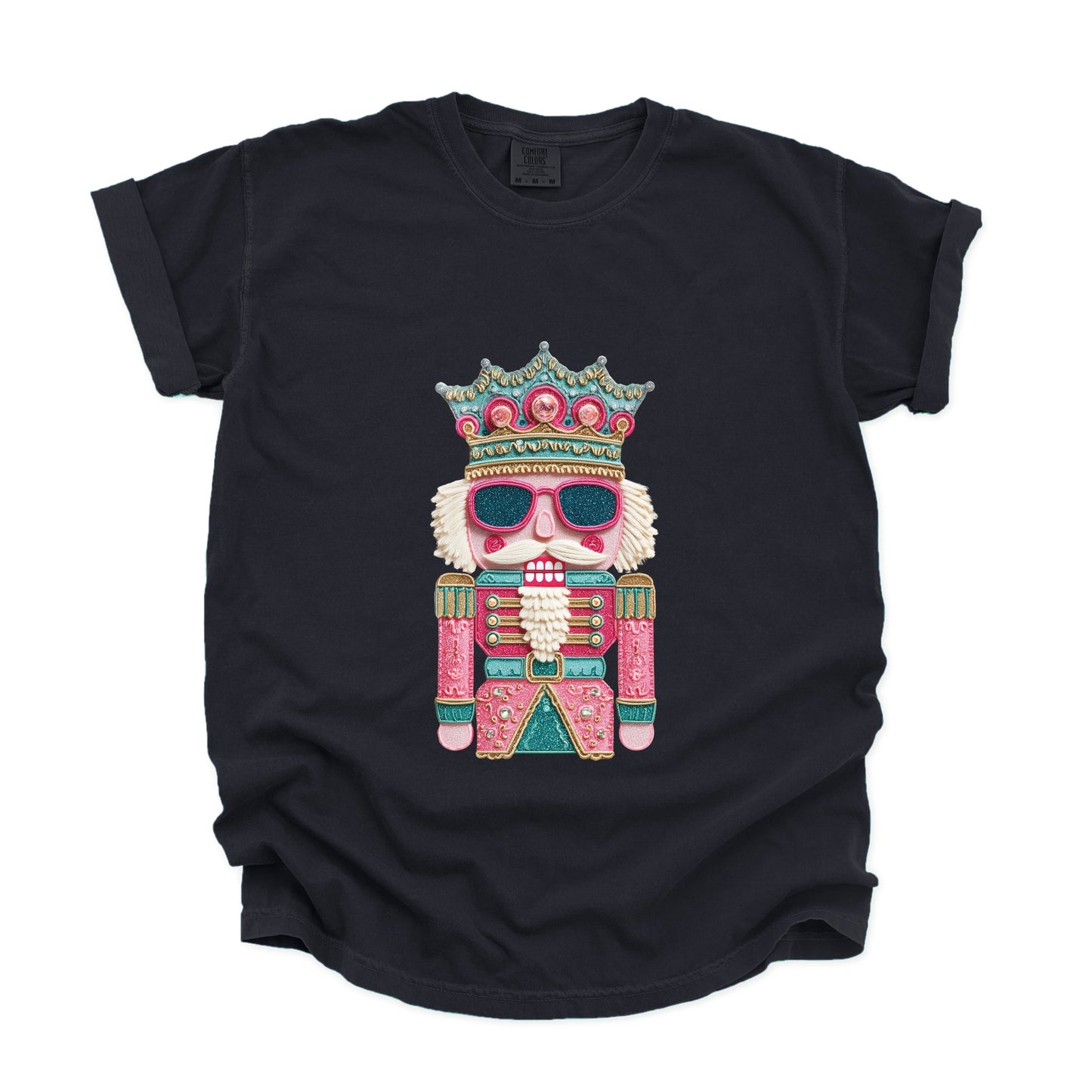 Pink and Teal Nutcracker Patchwork Print - Women's Garment Dyed Graphic T-Shirt