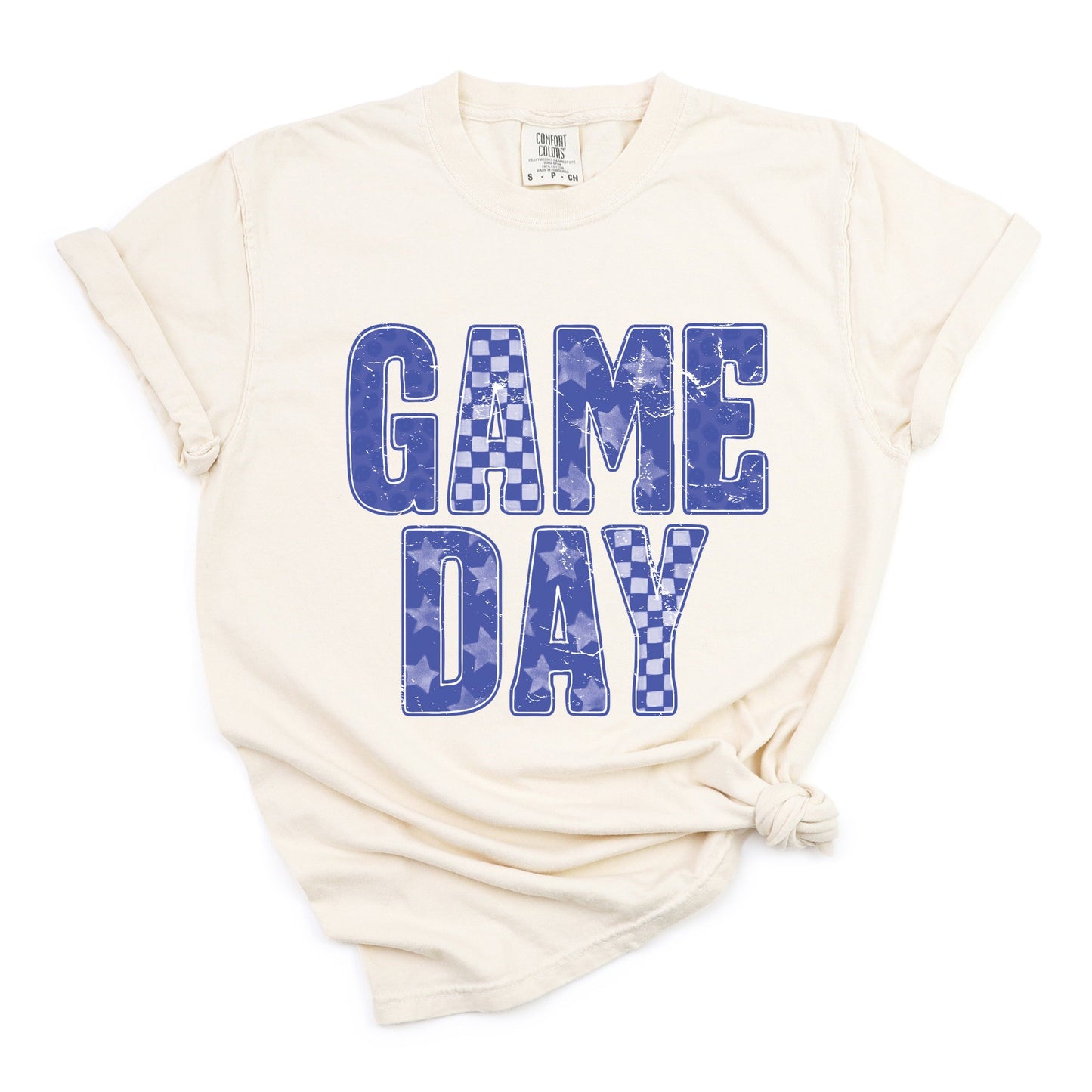 Game Day Blue Checkered - Womens Garment Dyed Tee