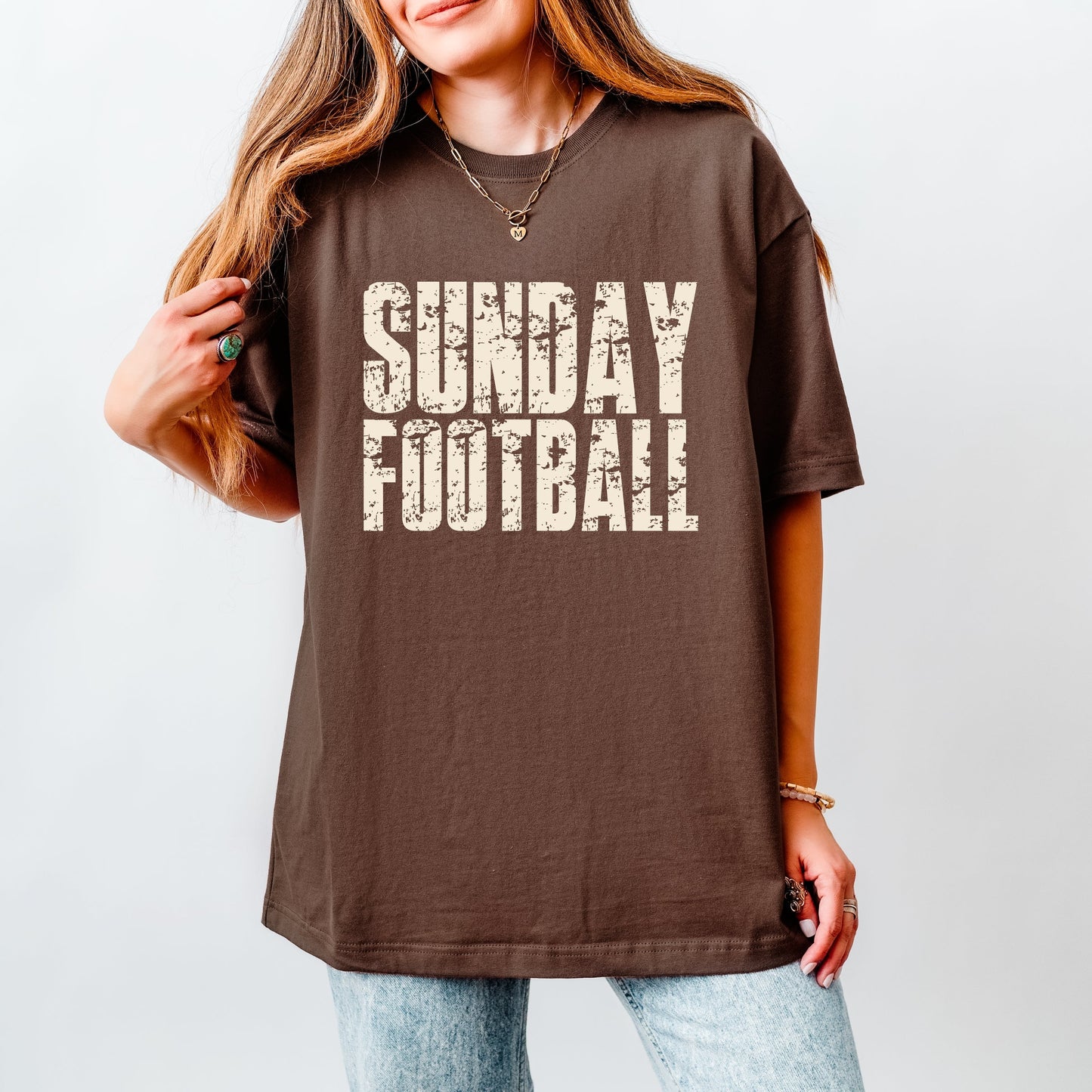 Sunday Football Block Distressed - Women's Heavyweight Graphic T-Shirt