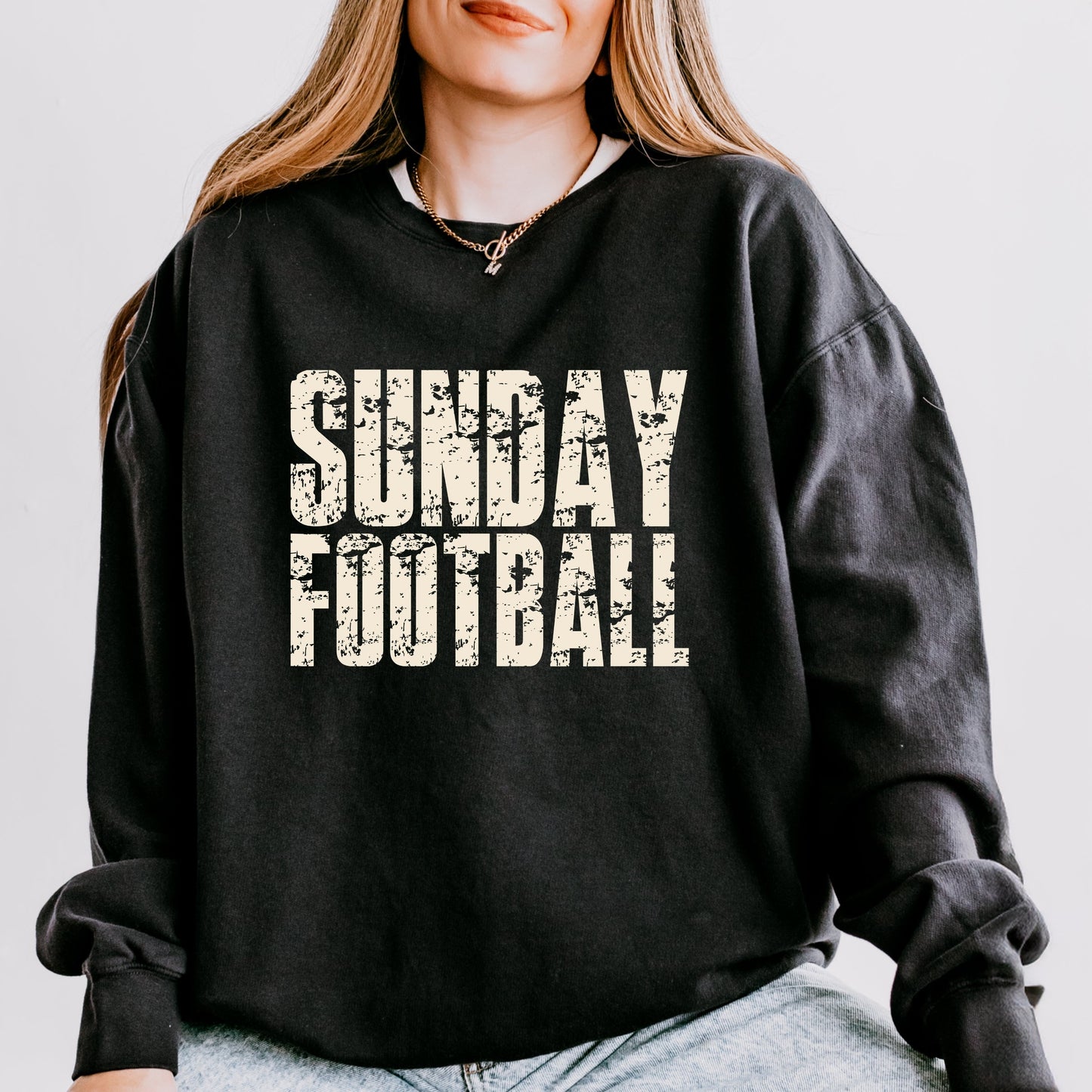 Sunday Football Block Distressed - Women's Lightweight Garment Dyed Sweatshirt