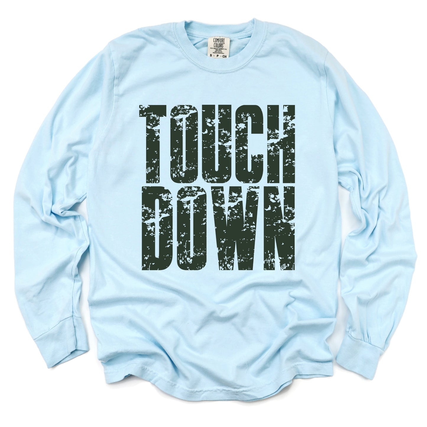 Touch Down Block Distressed - Women's Garment Dyed Long Sleeve Graphic T-Shirt