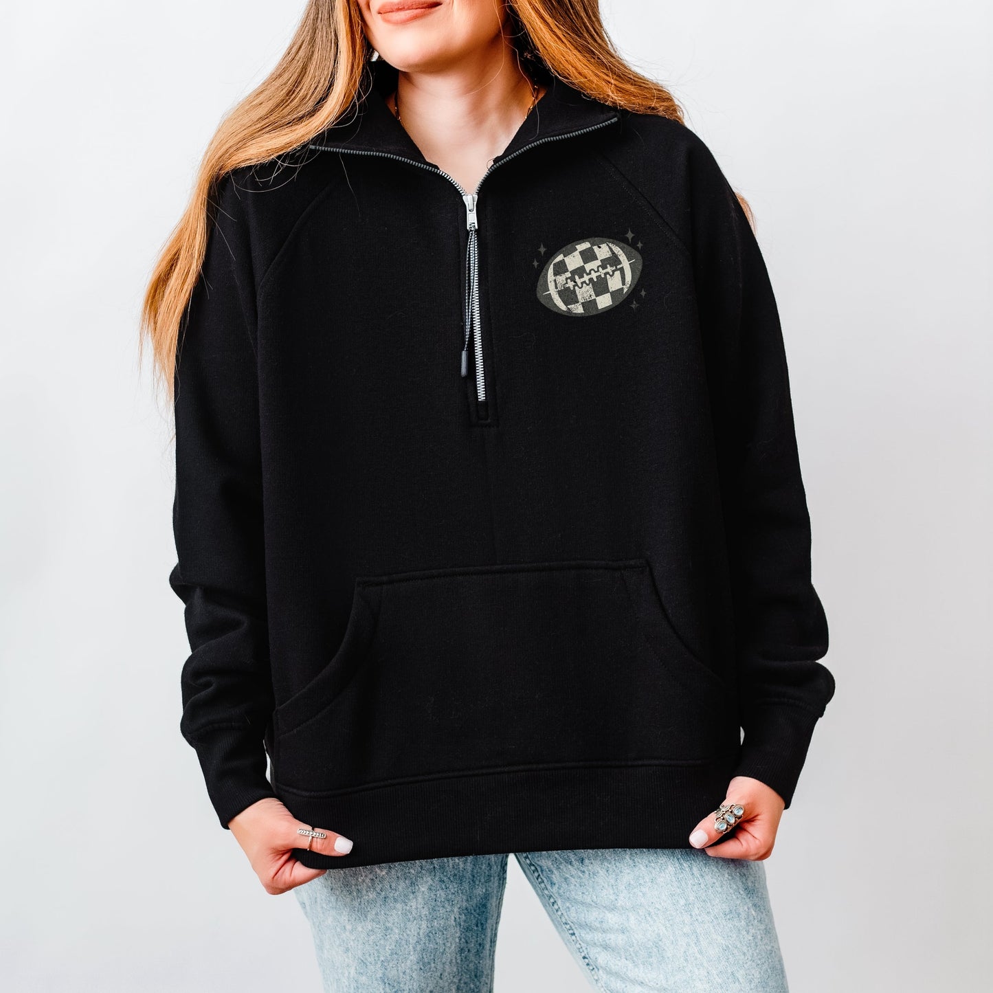 Football Sparkles Distressed - Women's Quarter Zip Fleece Graphic Sweatshirt