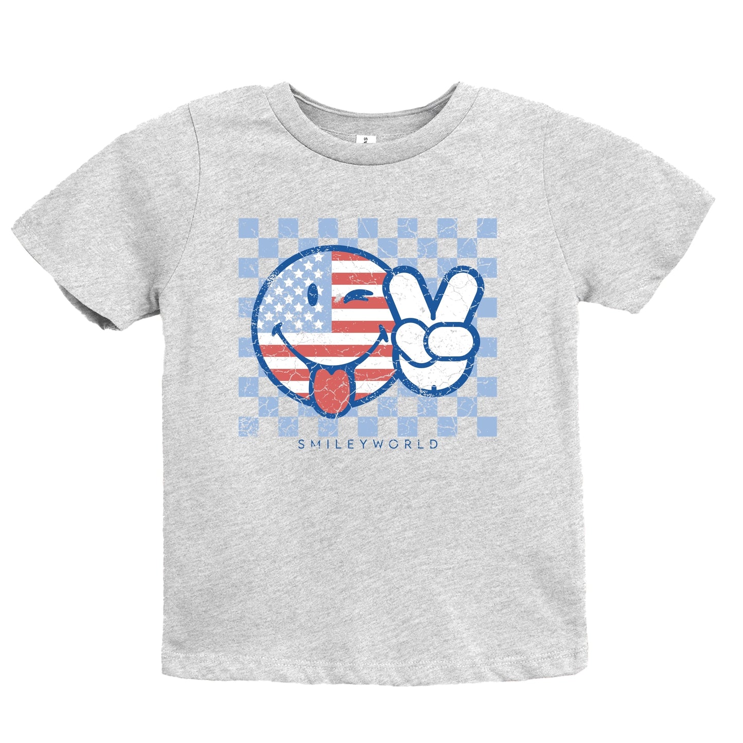 SmileyWorld Patriotic Checkered Peace - Youth Short Sleeve Graphic T-Shirt