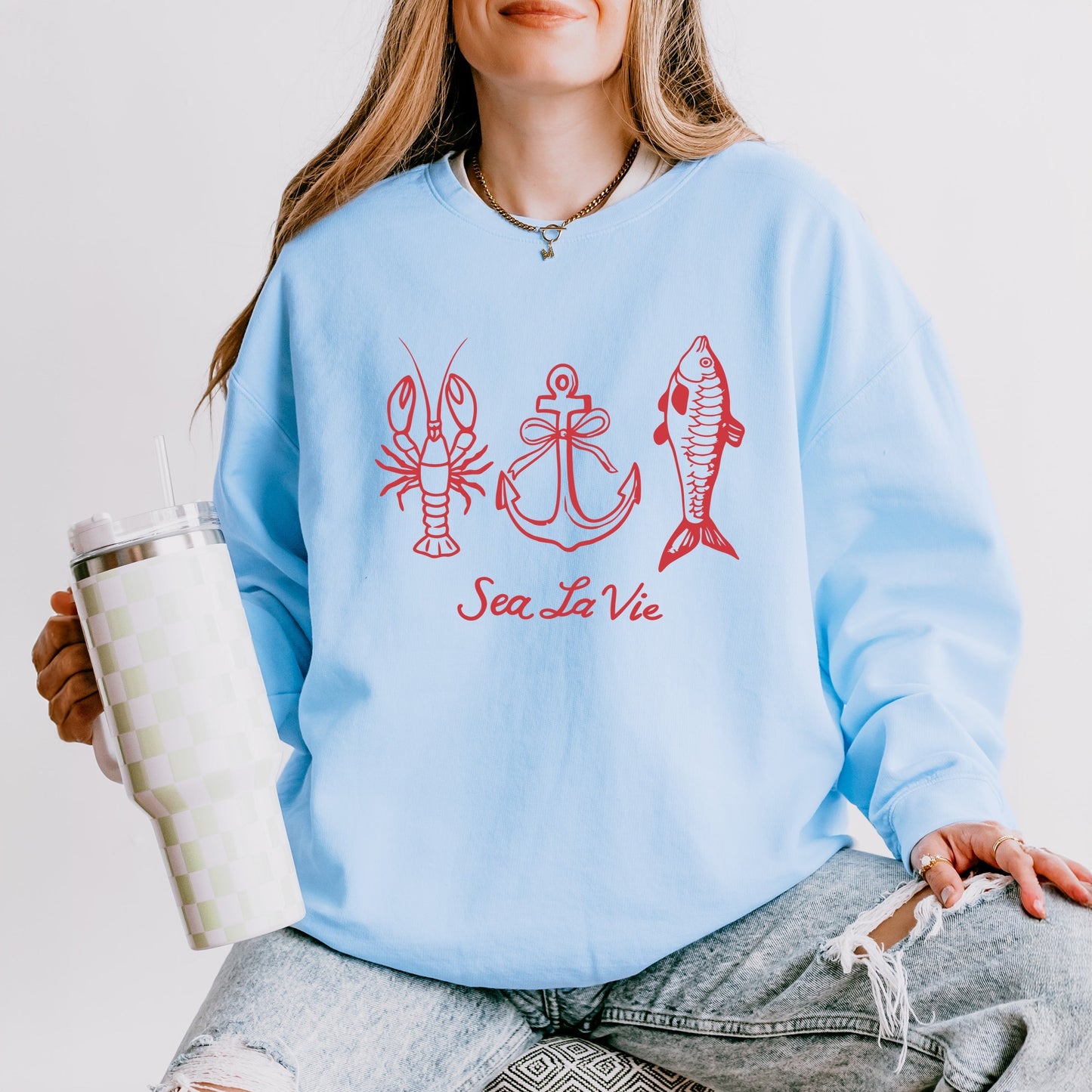 Sea La Vie 3 Across - Women's Lightweight Garment Dyed Sweatshirt