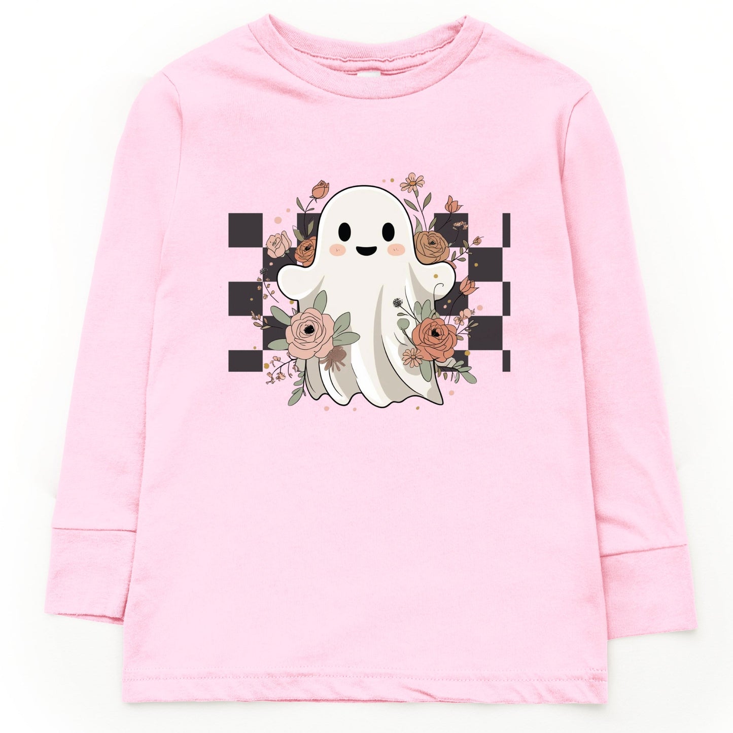 Checkered Ghost Rose - Kids Toddler Long Sleeve Tee and Kids Youth Long Sleeve Tee