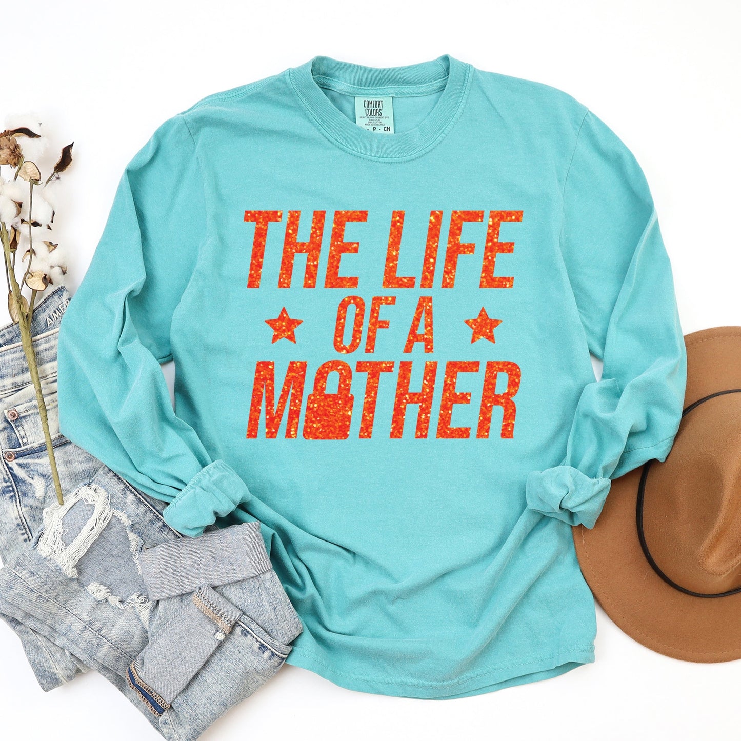 The Life Of A Mother Glitter - Womens Garment Dyed Long Sleeve