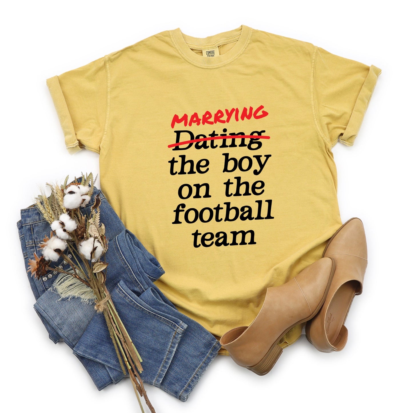 Marrying The Boy On The Football Team - Womens Garment Dyed Tee
