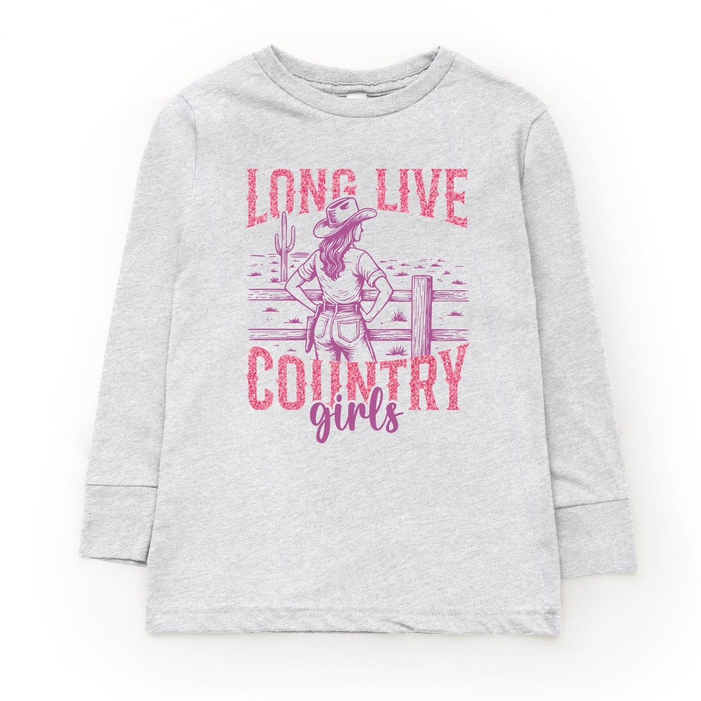 Long Live Country Girls Glitter - Youth Long Sleeve Graphic T-Shirt