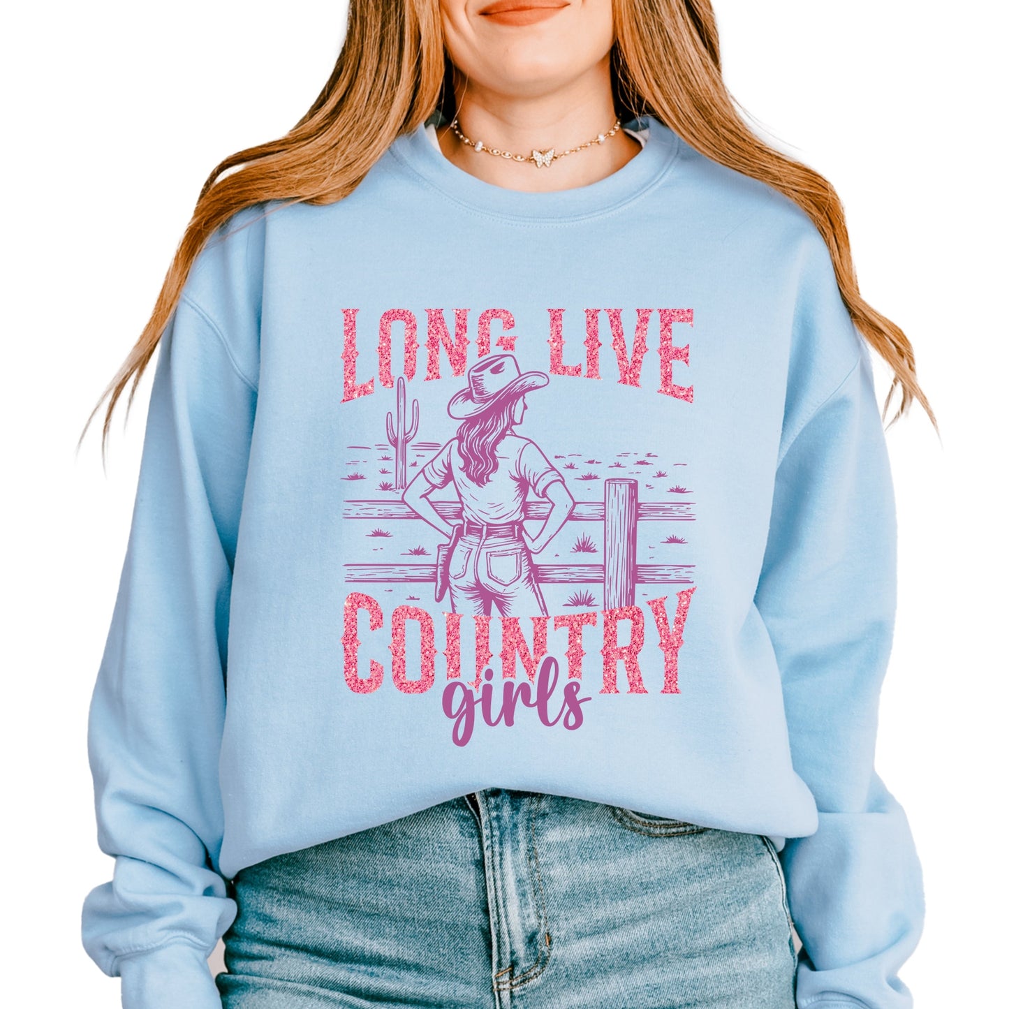 Long Live Country Girls Glitter - Women's Graphic Sweatshirt
