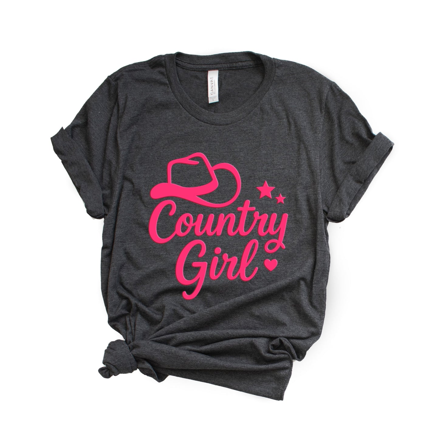 Country Girl Hat Puff Print - Womens Short Sleeve Graphic T-Shirt