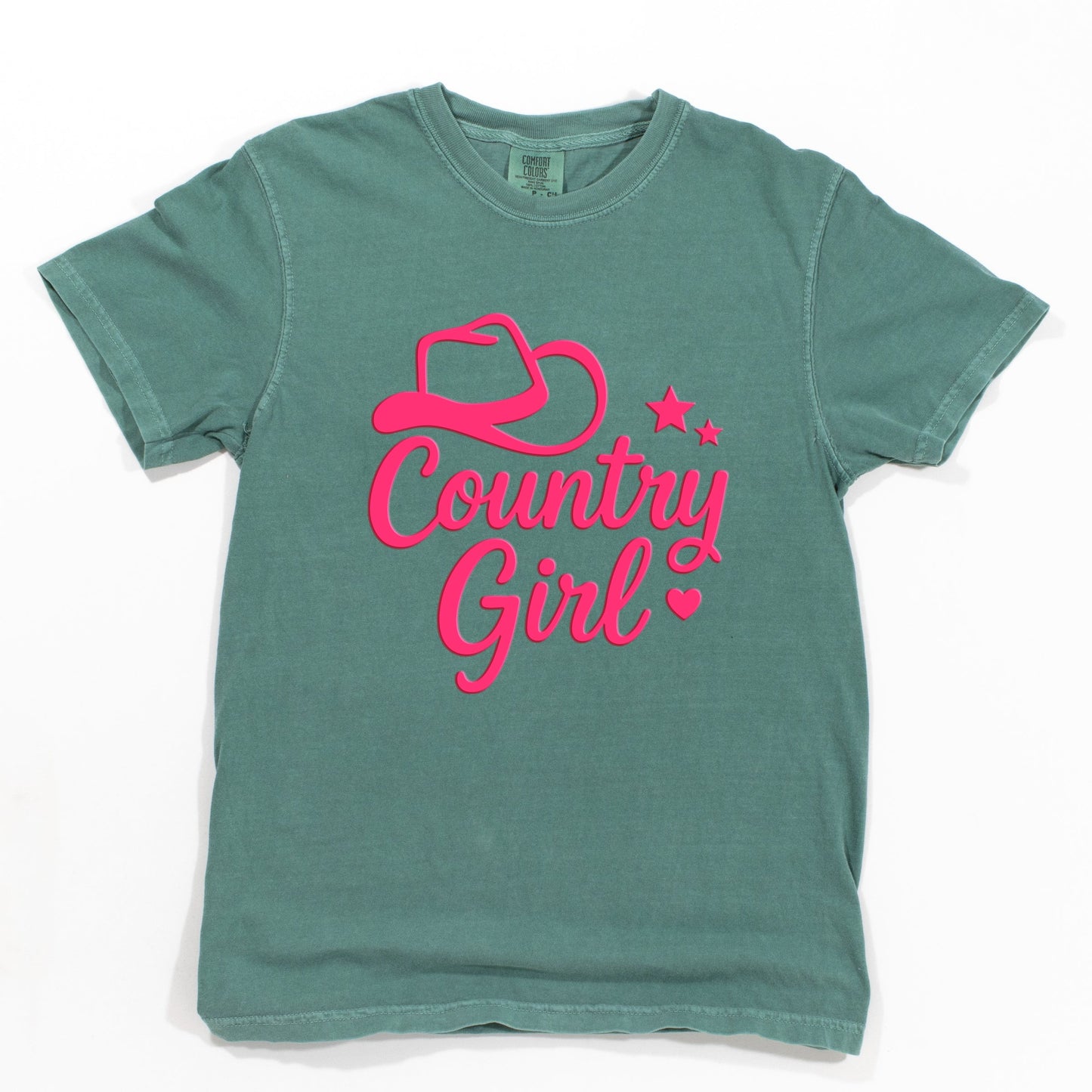 Country Girl Hat Puff Print - Womens Garment Dyed Graphic T-Shirt