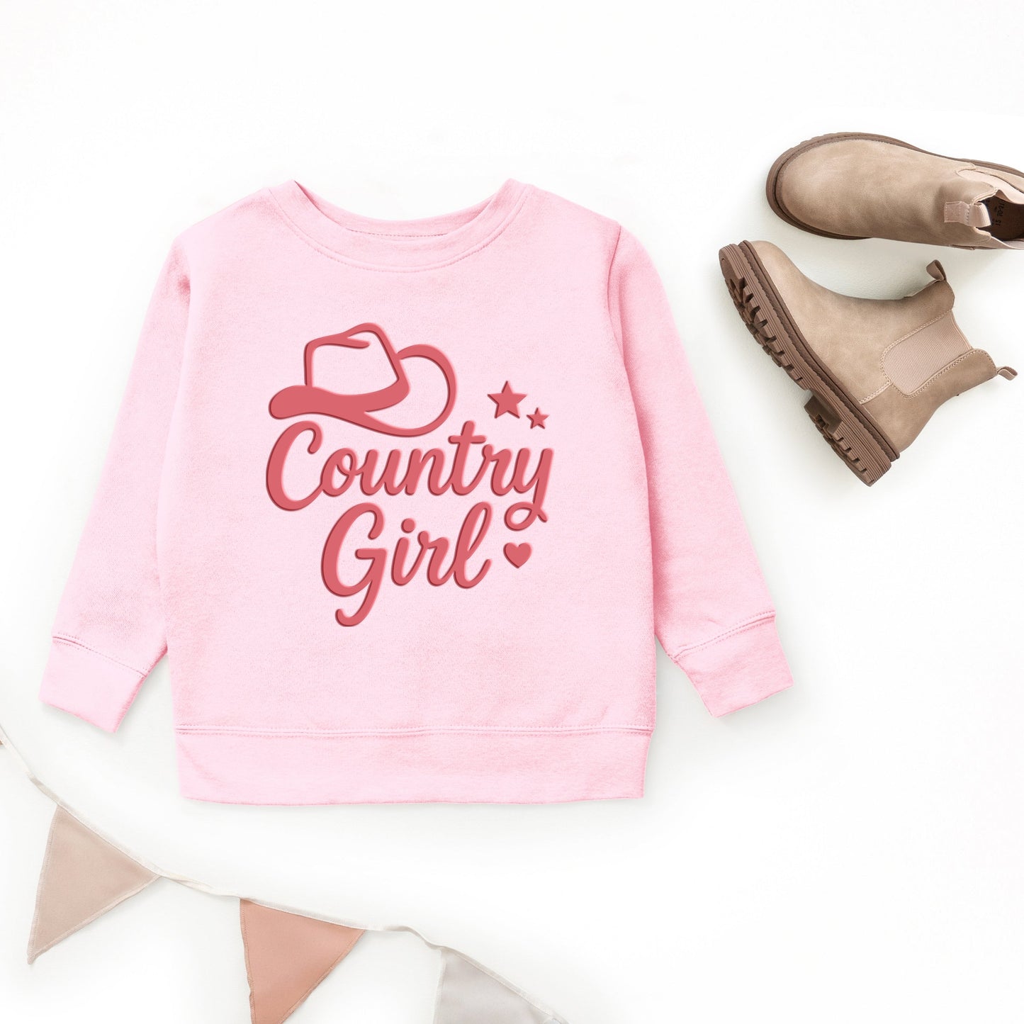 Country Girl Hat Puff Print - Youth Graphic Sweatshirt