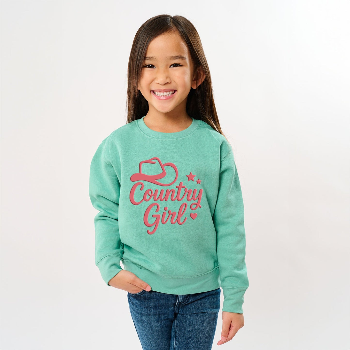 Country Girl Hat Puff Print - Youth Graphic Sweatshirt