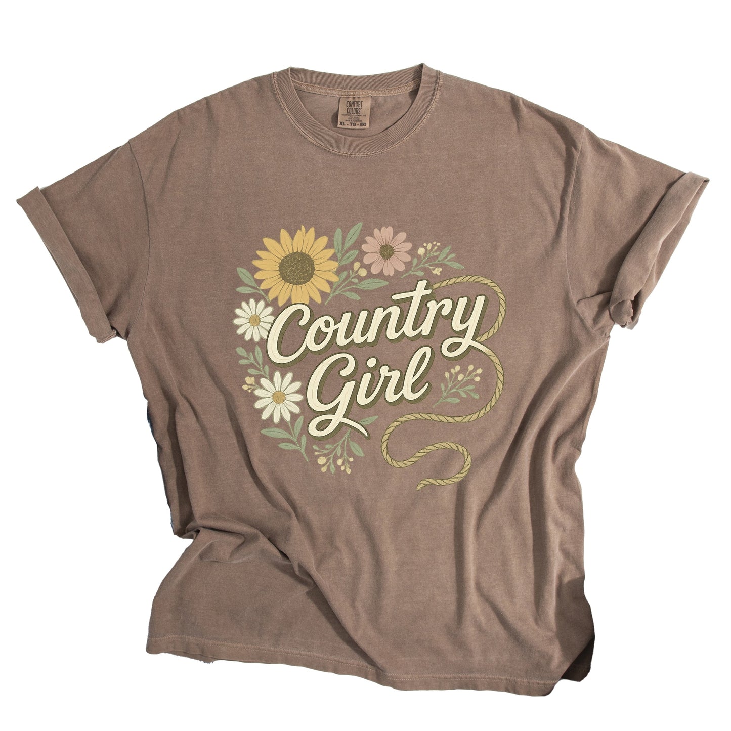 Country Girl Rope Watercolor - Womens Garment Dyed Graphic T-Shirt