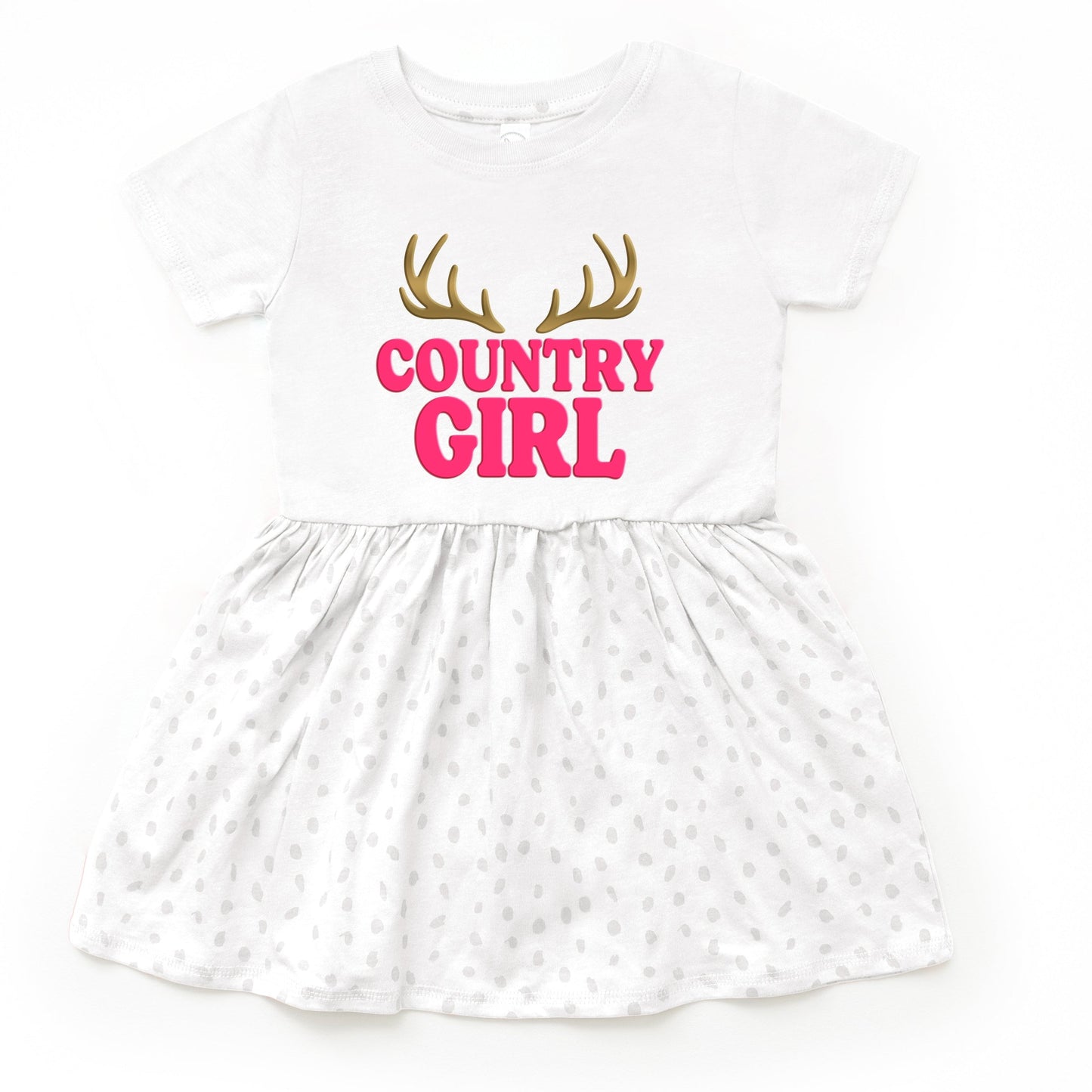 Country Girl Antlers Puff Print - Toddler Graphic Dress