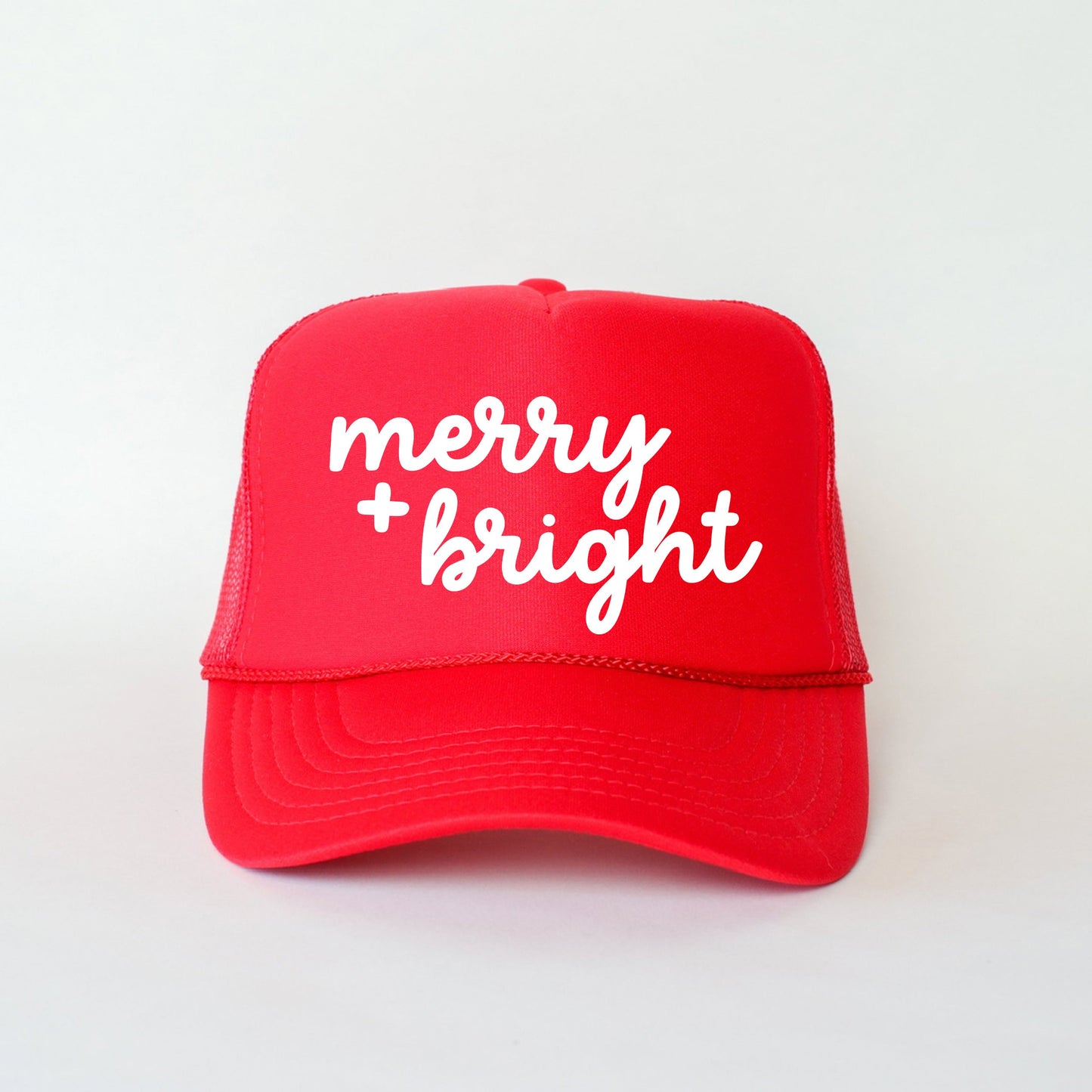 Merry and Bright Bold Cursive Puff Print Print | Foam Trucker Hat