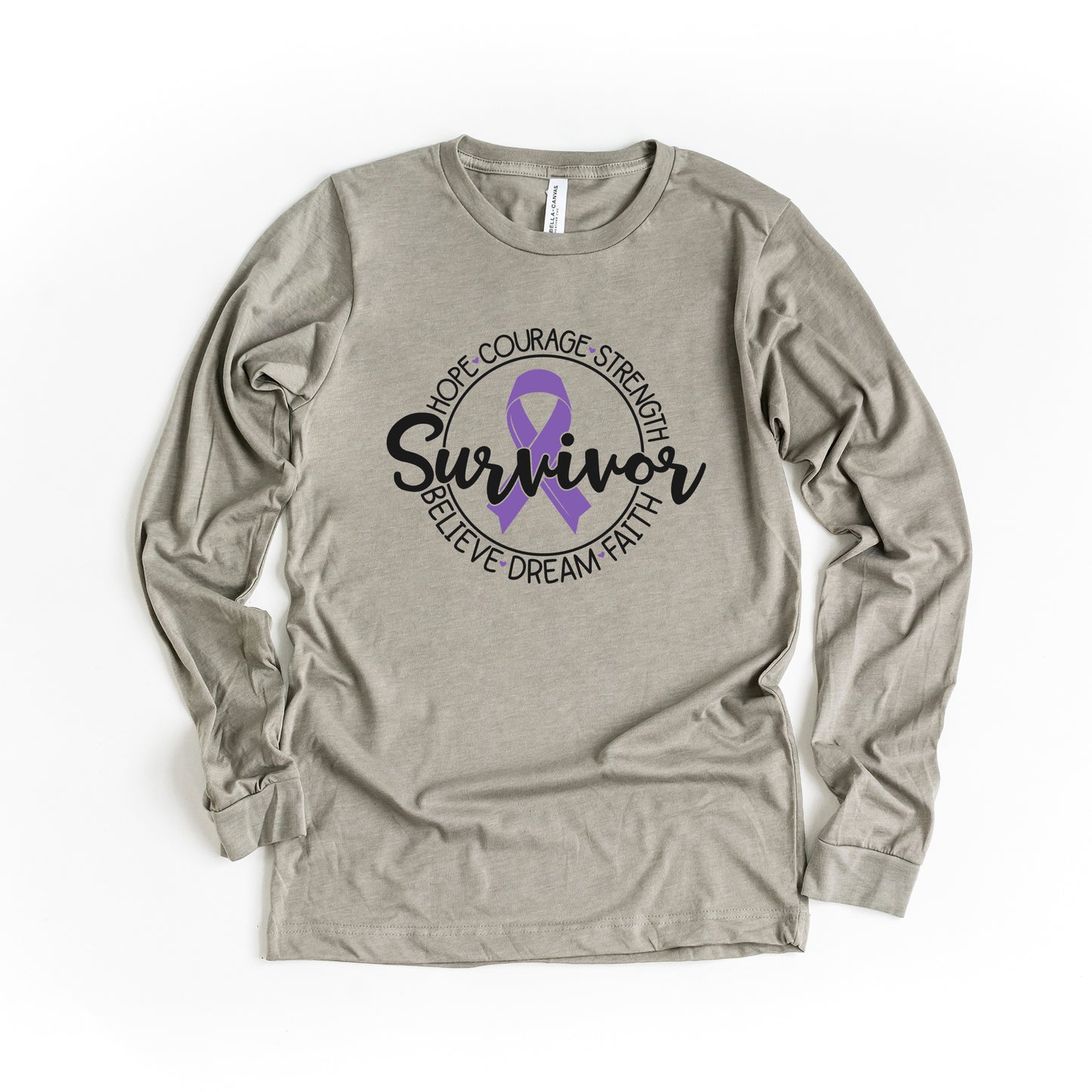 Breast Cancer Survivor Circle Words | Long Sleeve Crew Neck