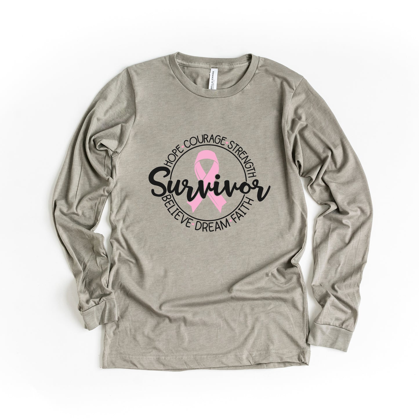Breast Cancer Survivor Circle Words | Long Sleeve Crew Neck