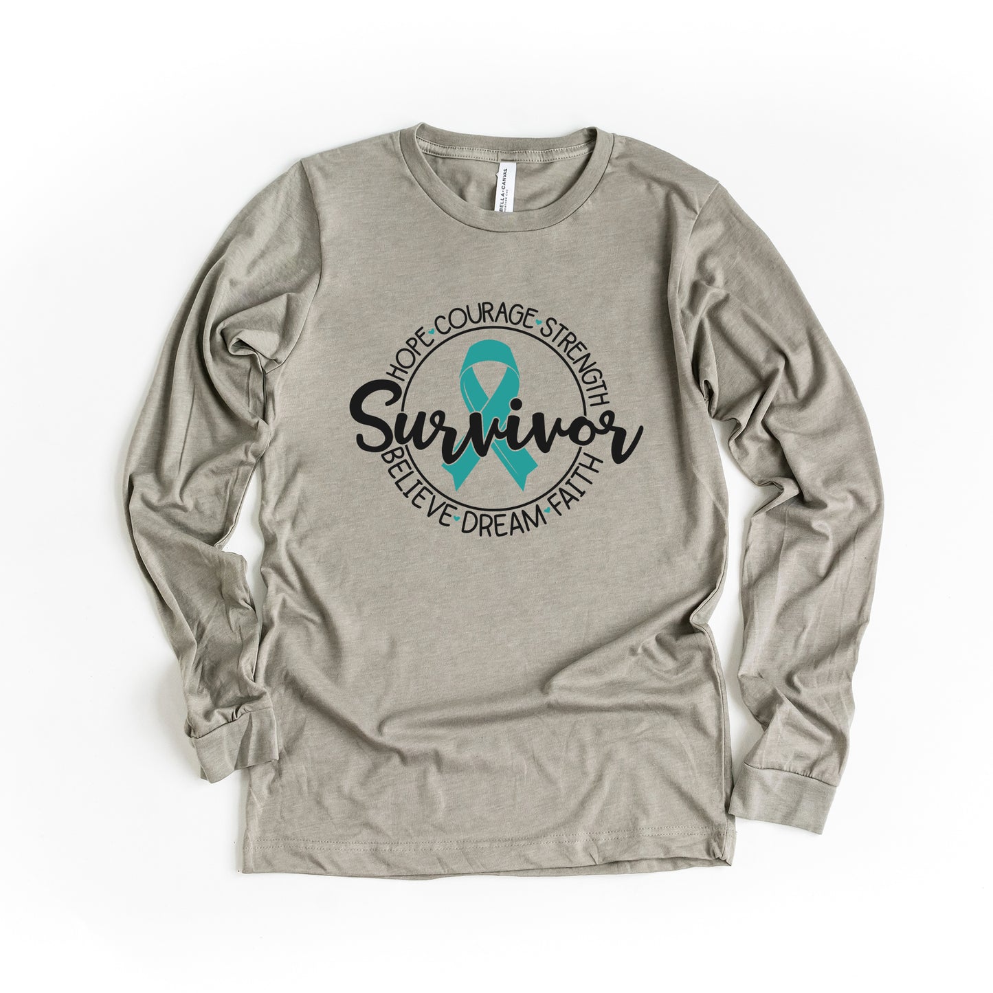 Breast Cancer Survivor Circle Words | Long Sleeve Crew Neck