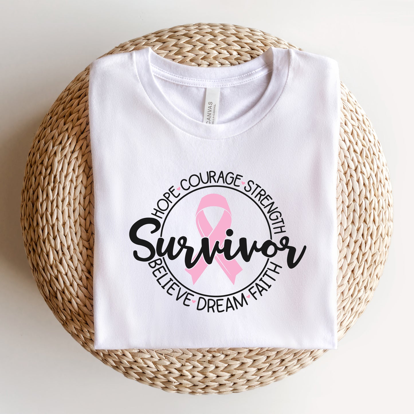 Breast Cancer Survivor Circle Words | Short Sleeve Crew Neck
