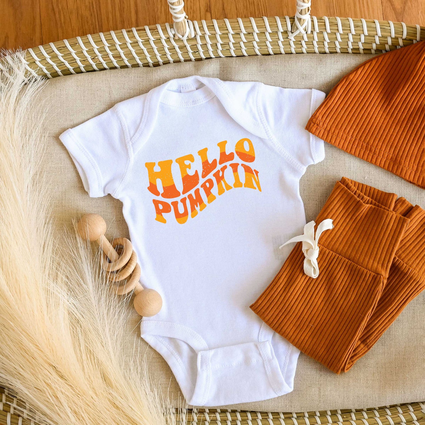Hello Pumpkin Wavy | Baby Graphic Short Sleeve Onesie